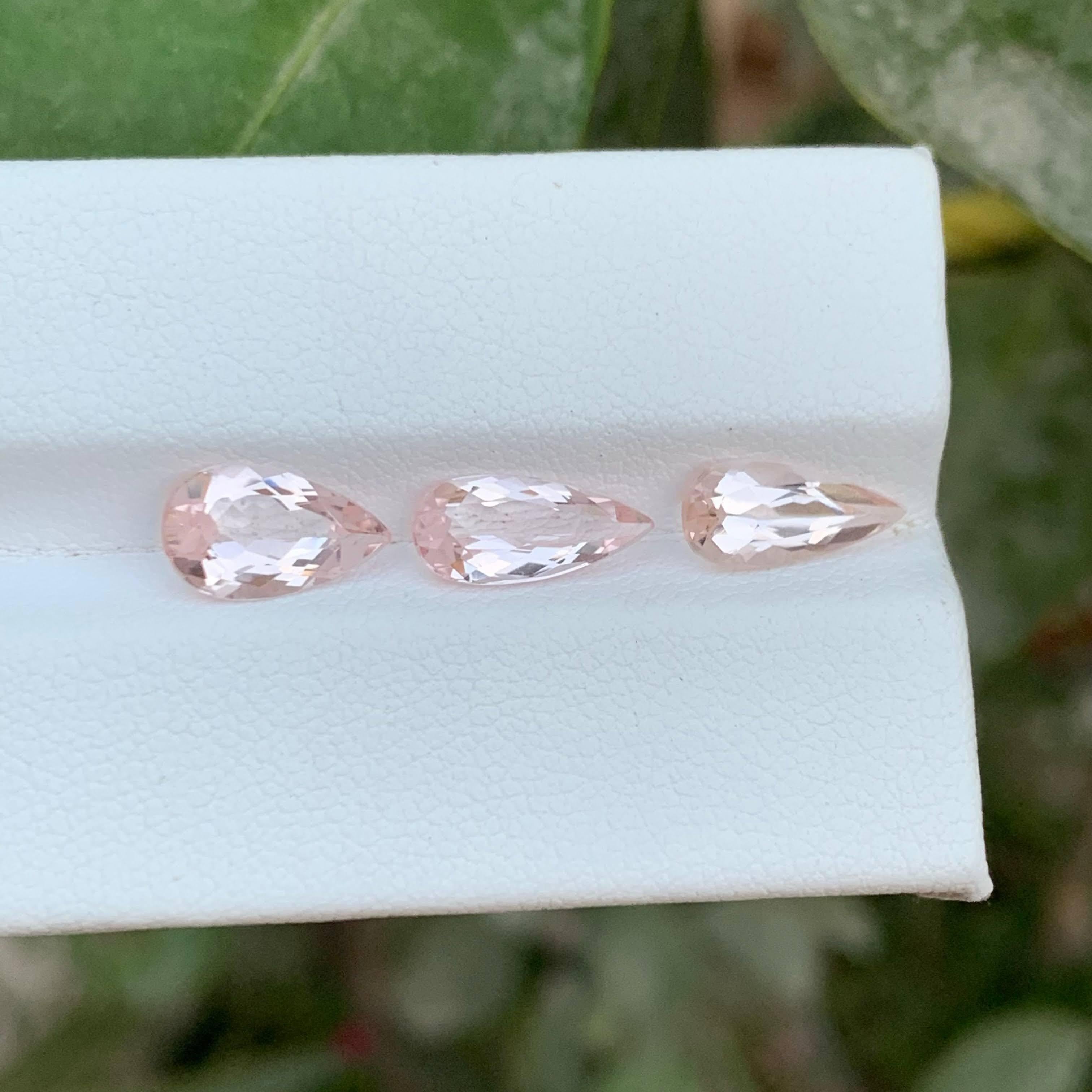 3,40 Karat Natürliche Lose 3 Stück Pfirsich Morganit Stein Birnenschliff Afrikanischer Edelstein im Angebot 5