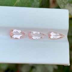 3.40 Carat Natural Loose 3 Piece Peach Morganite Stone Pear Cut African Gemstone