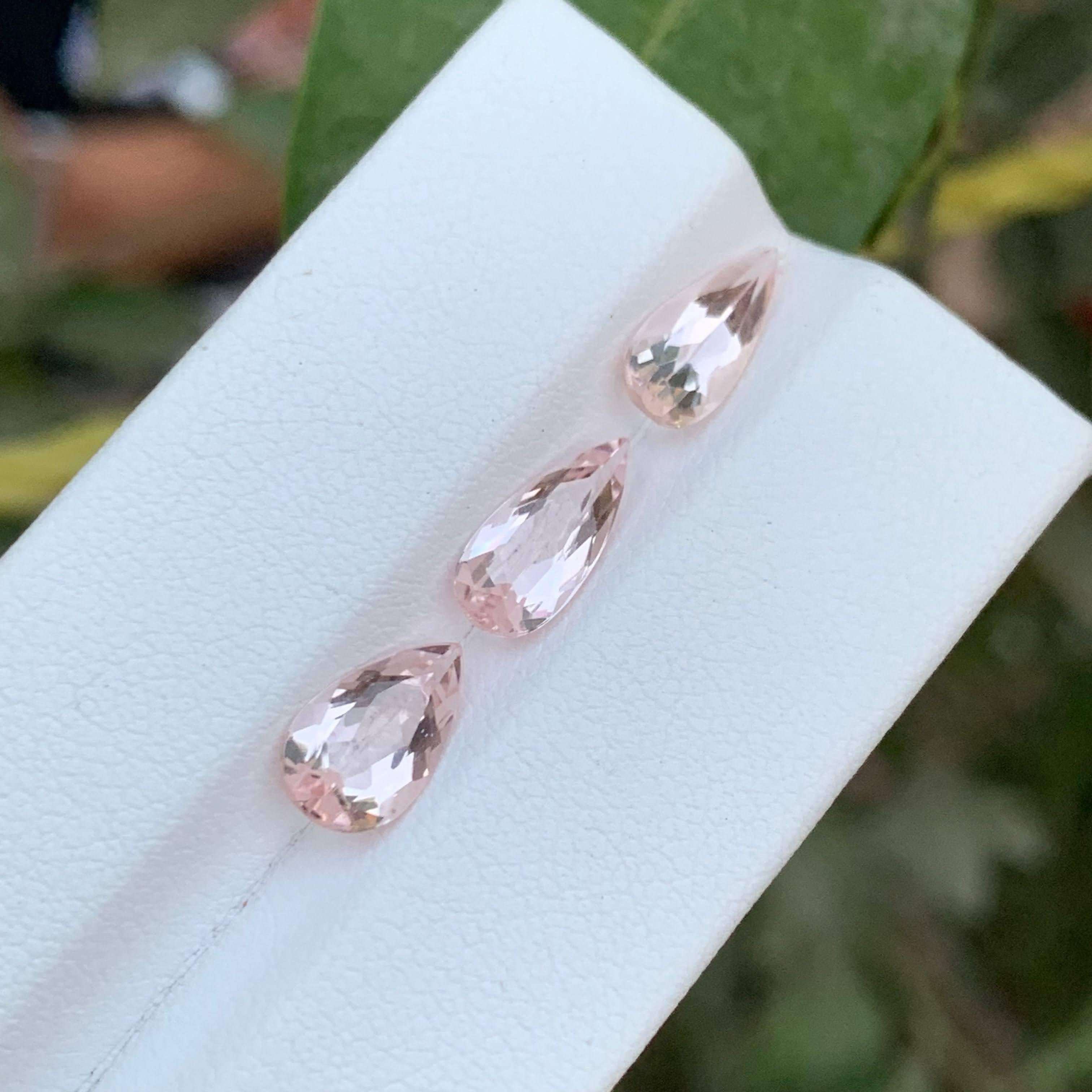 3,40 Karat Natürliche Lose 3 Stück Pfirsich Morganit Stein Birnenschliff Afrikanischer Edelstein im Angebot 2