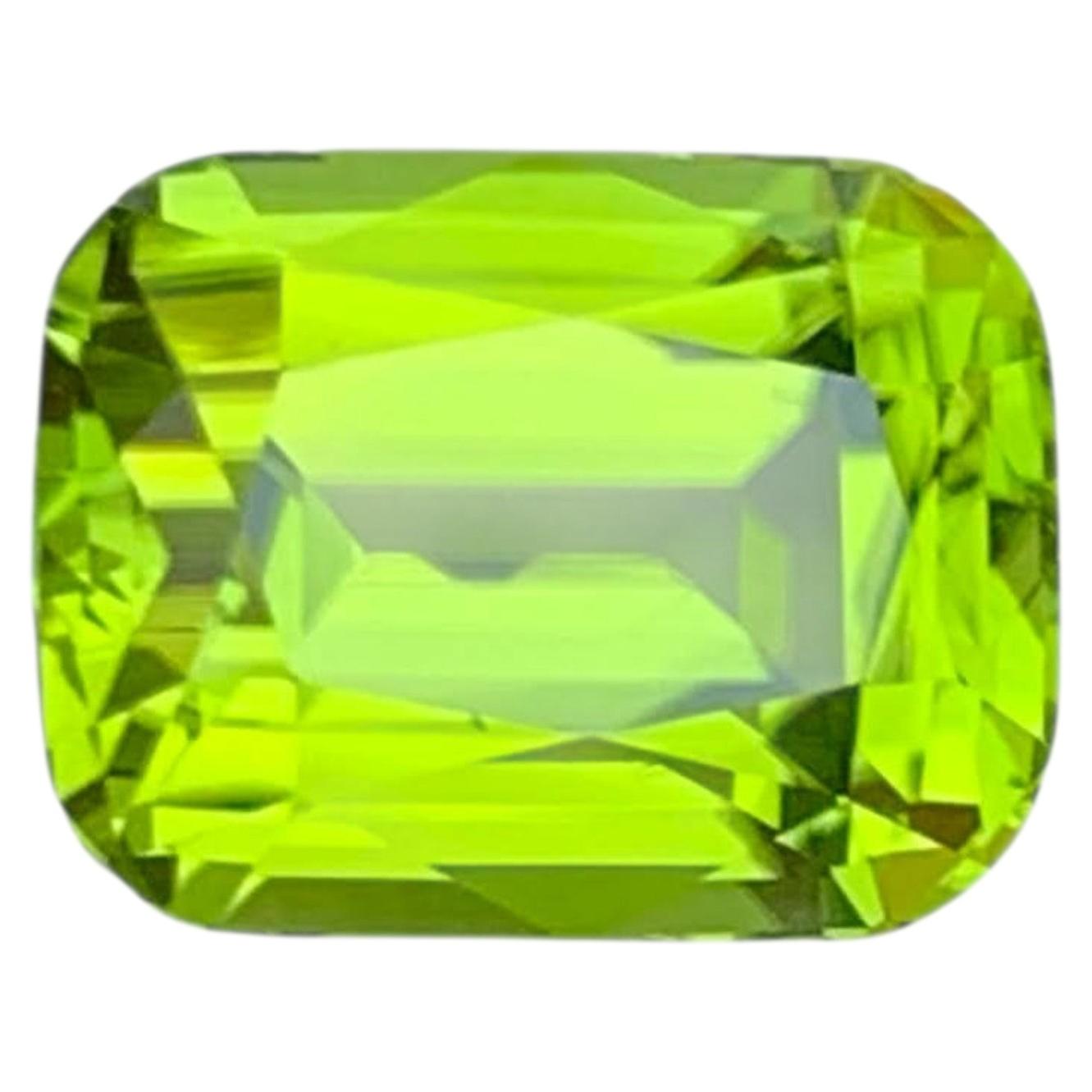 3.40 Carat Natural Loose Apple Green Peridot Cushion Cut Pakistani Gemstone For Sale