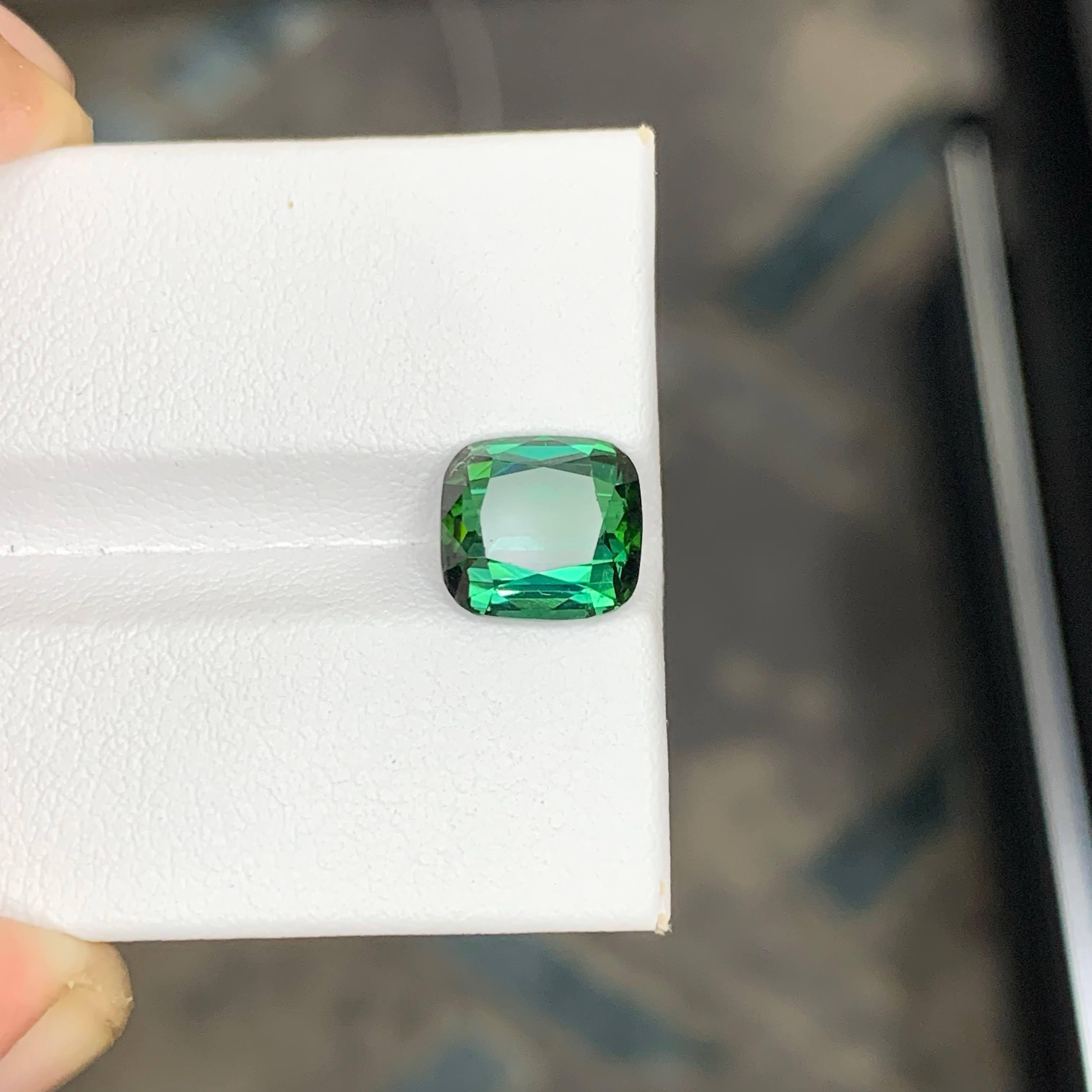 3.40 Carat Natural Loose Bluish Green Tourmaline Cushion Cut Afghan Gemstone For Sale 5