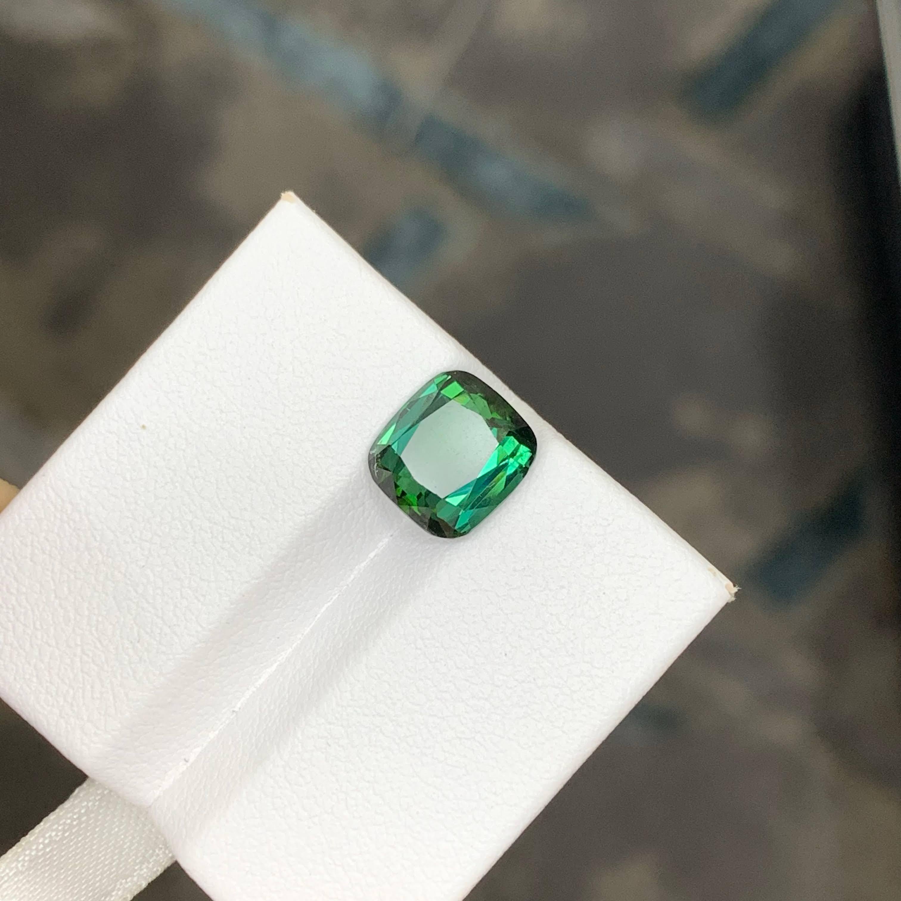 Modern 3.40 Carat Natural Loose Bluish Green Tourmaline Cushion Cut Afghan Gemstone For Sale