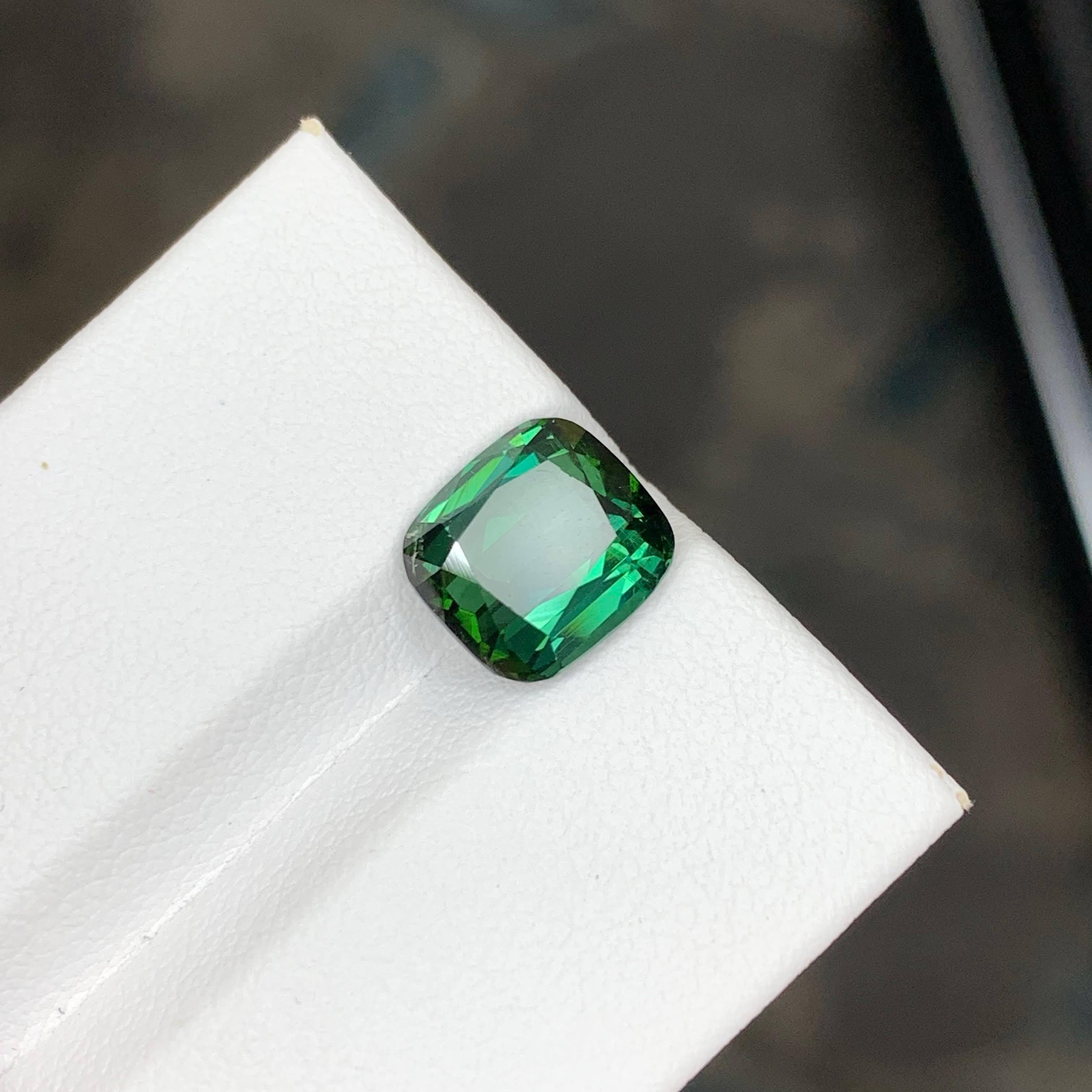 Women's or Men's 3.40 Carat Natural Loose Bluish Green Tourmaline Cushion Cut Afghan Gemstone For Sale