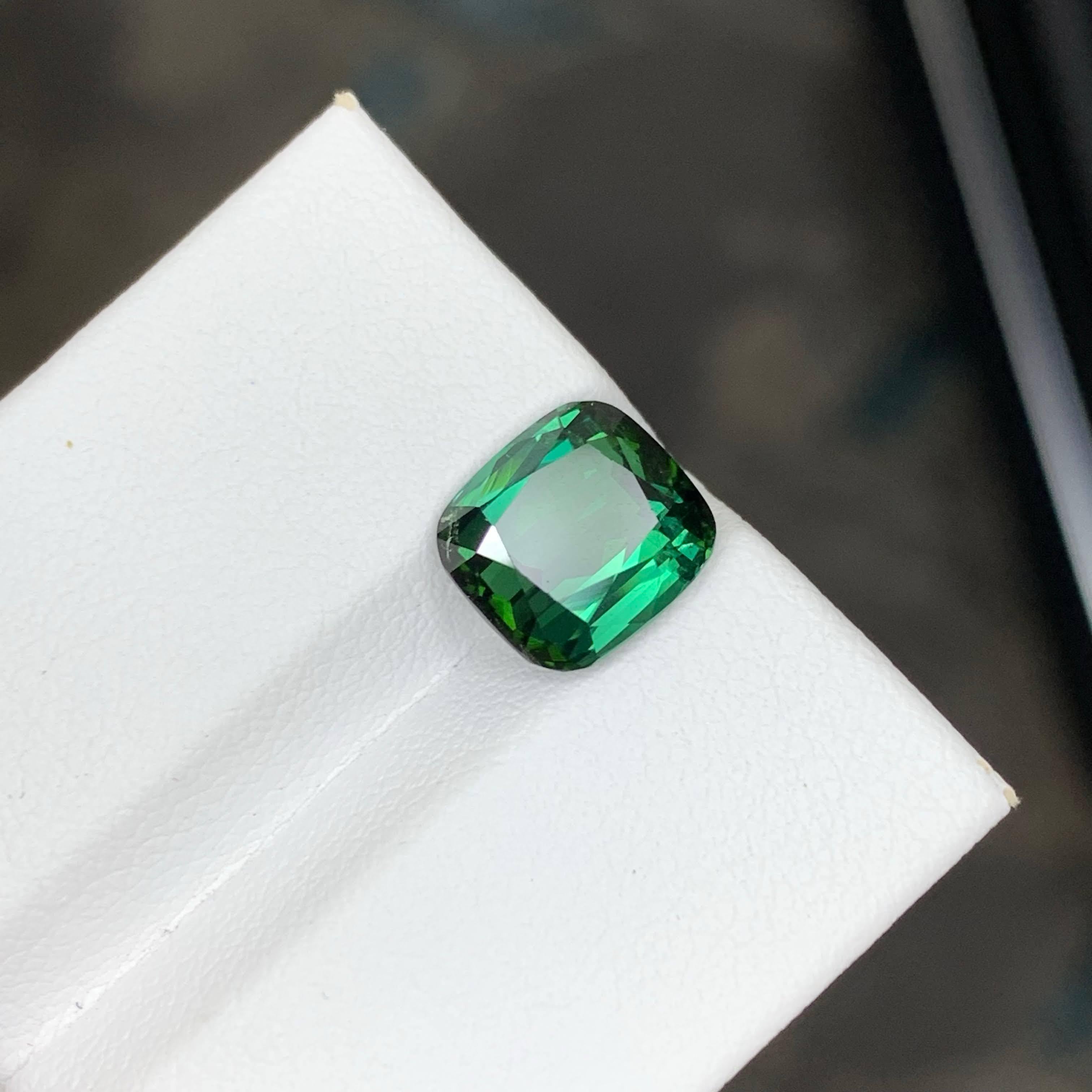 3.40 Carat Natural Loose Bluish Green Tourmaline Cushion Cut Afghan Gemstone For Sale 1