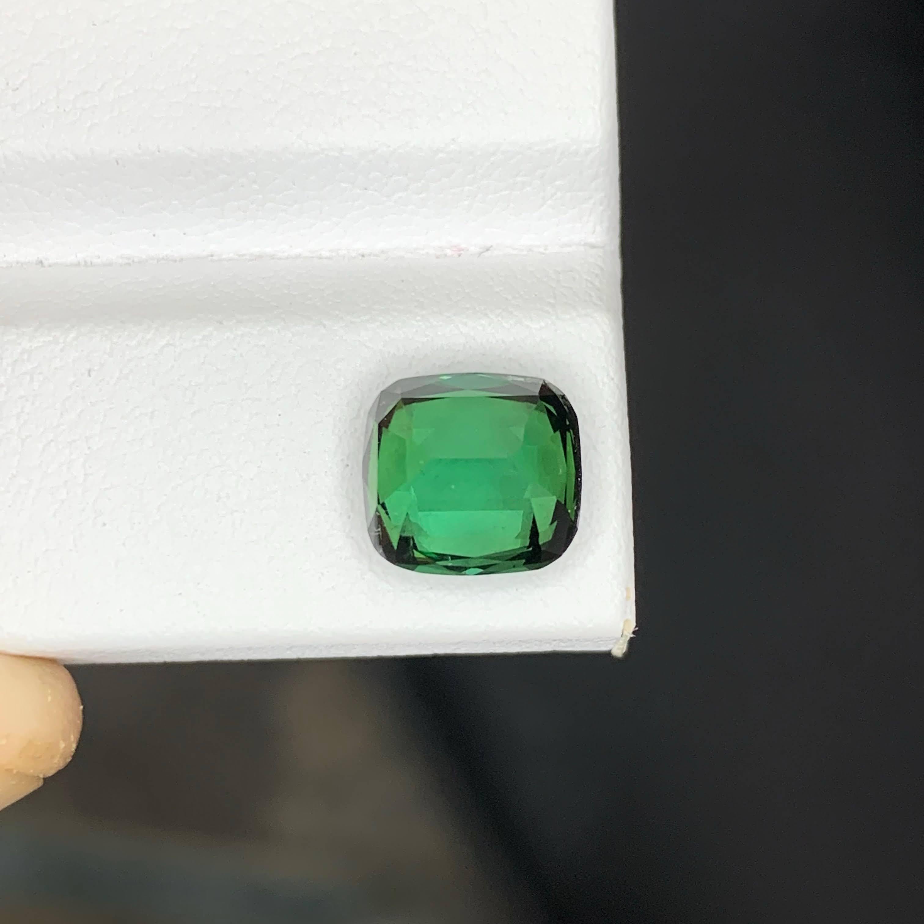 3.40 Carat Natural Loose Bluish Green Tourmaline Cushion Cut Afghan Gemstone For Sale 2
