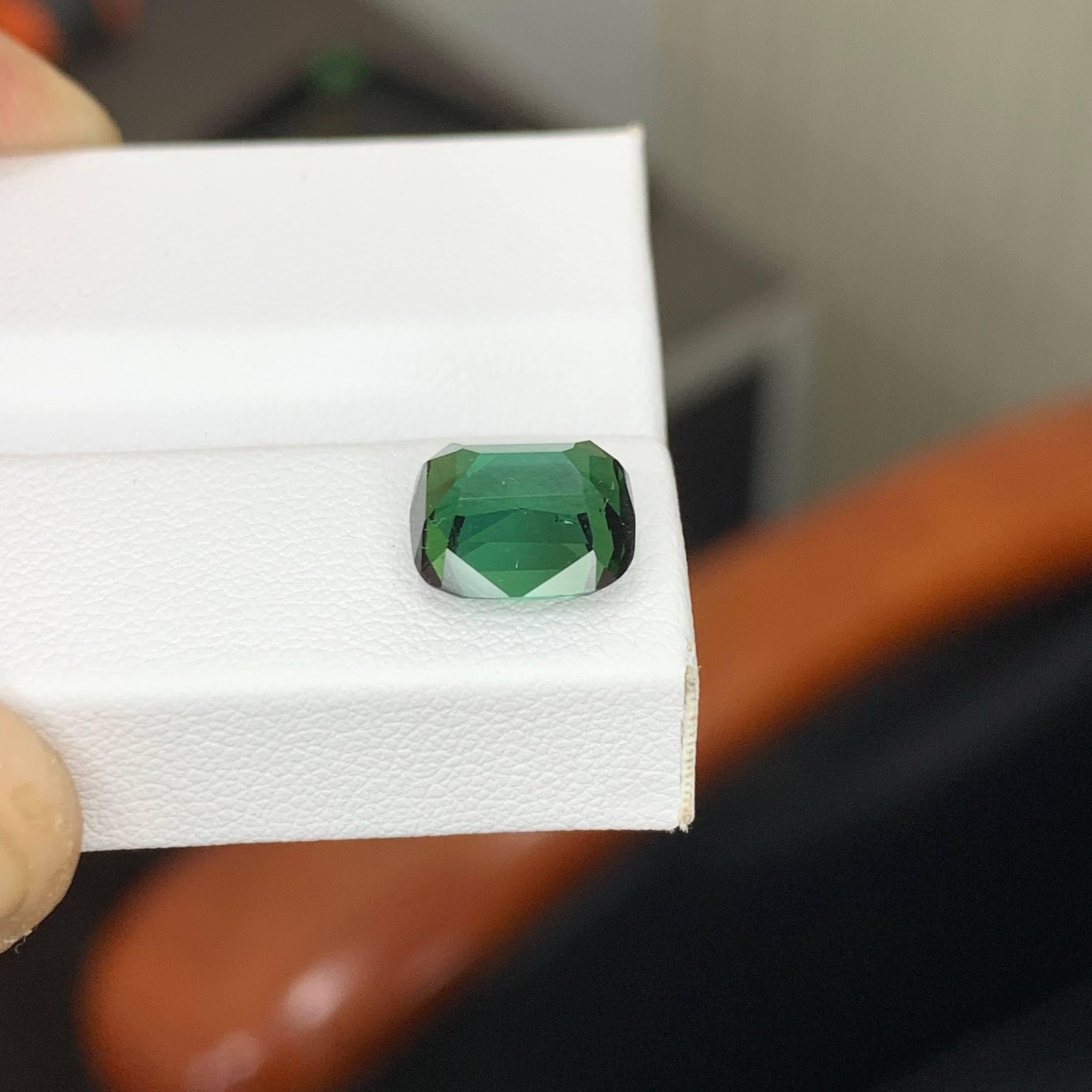 3.40 Carat Natural Loose Bluish Green Tourmaline Cushion Cut Afghan Gemstone For Sale 3