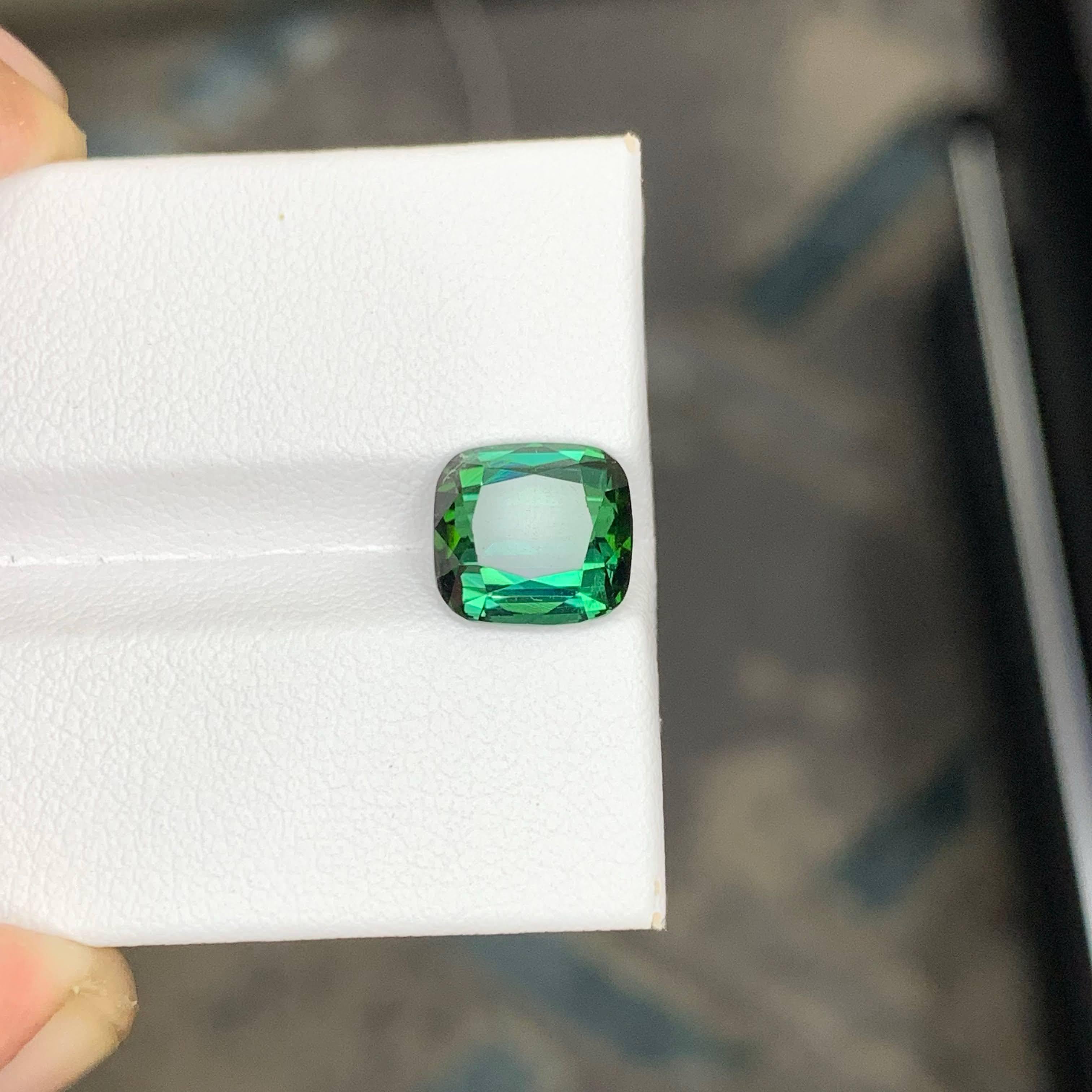 3.40 Carat Natural Loose Bluish Green Tourmaline Cushion Cut Afghan Gemstone For Sale 4