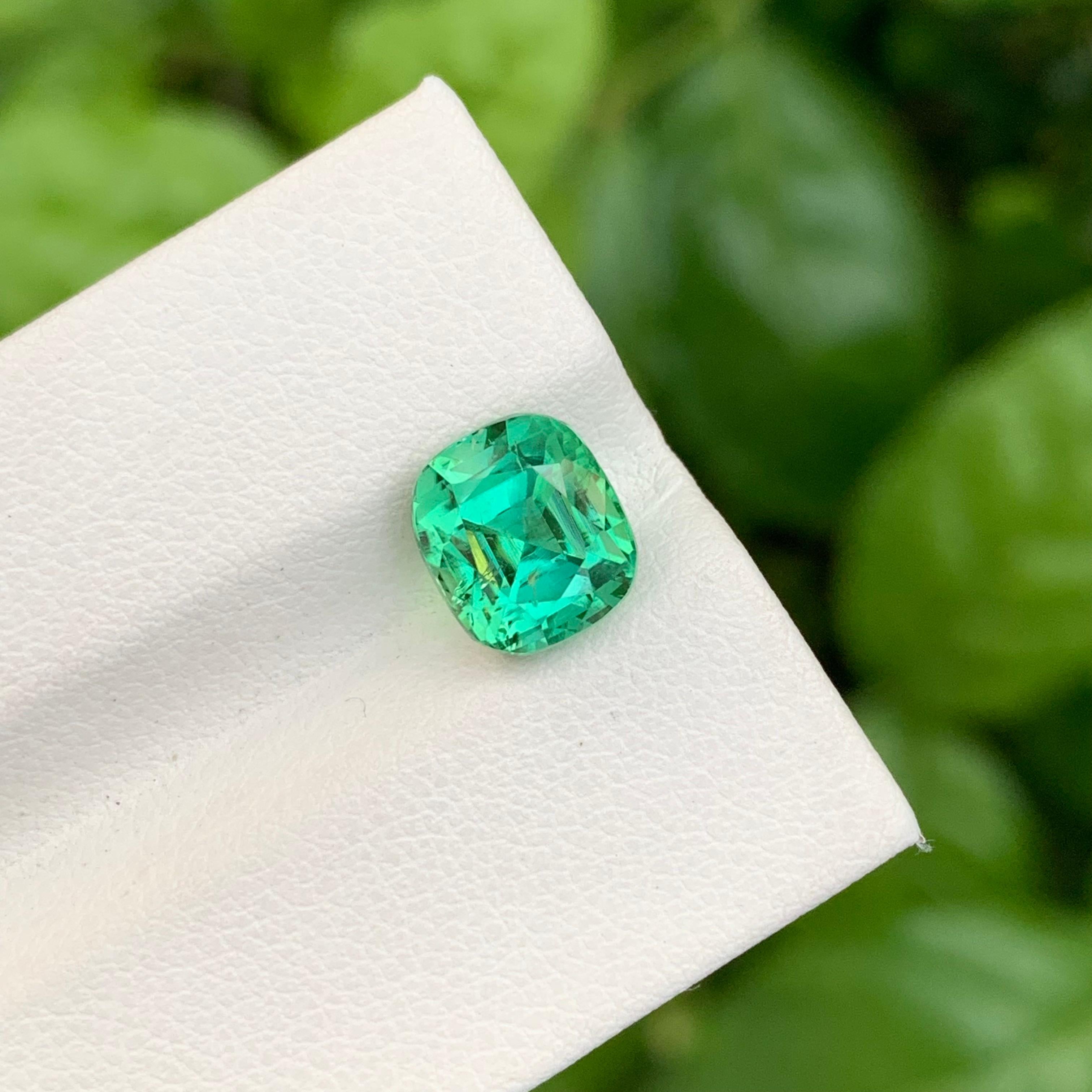 Arts and Crafts 3.40 Carat Natural Loose Green Lagoon Tourmaline Cushion Shape Gem For Jewellery For Sale