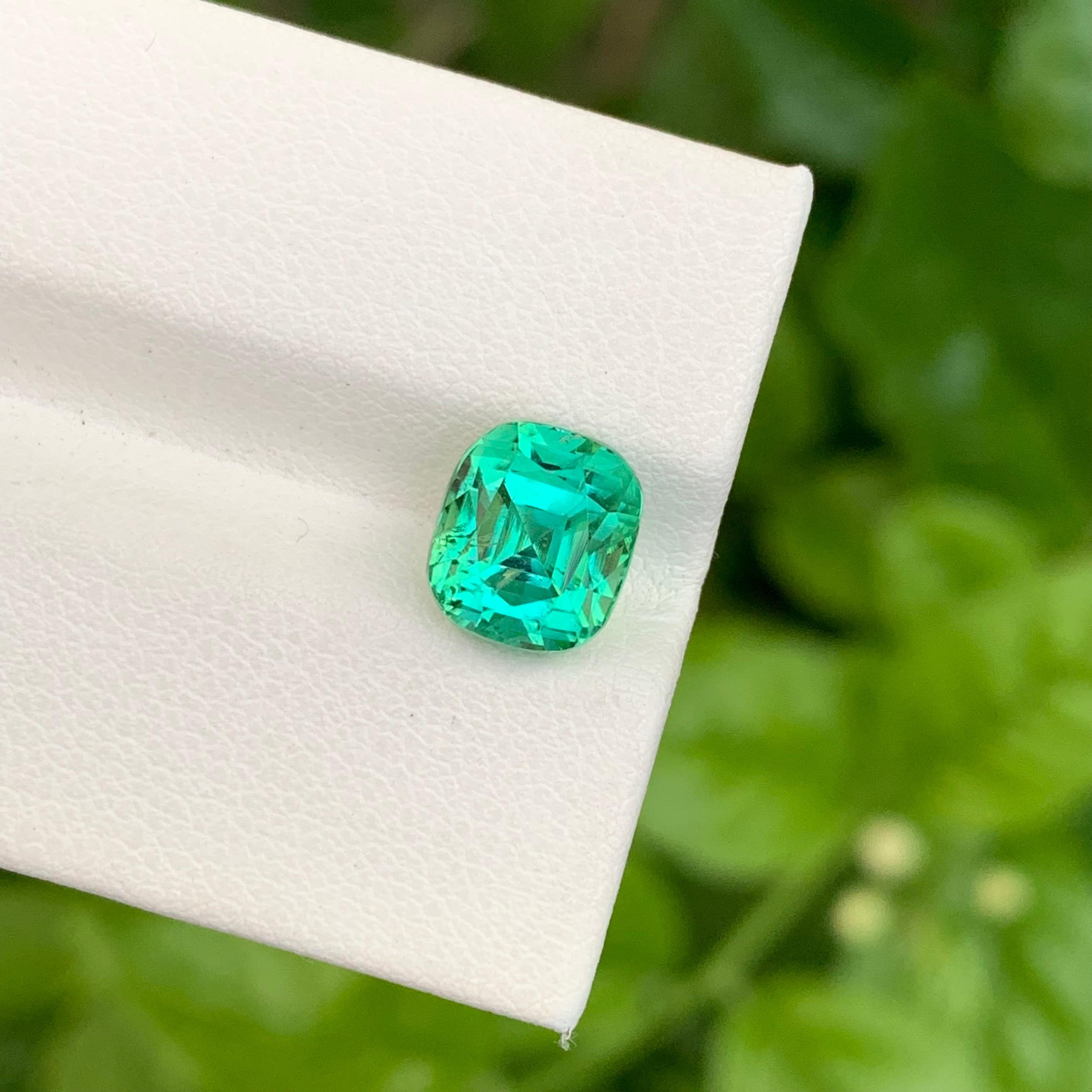 Women's or Men's 3.40 Carat Natural Loose Green Lagoon Tourmaline Cushion Shape Gem For Jewellery For Sale