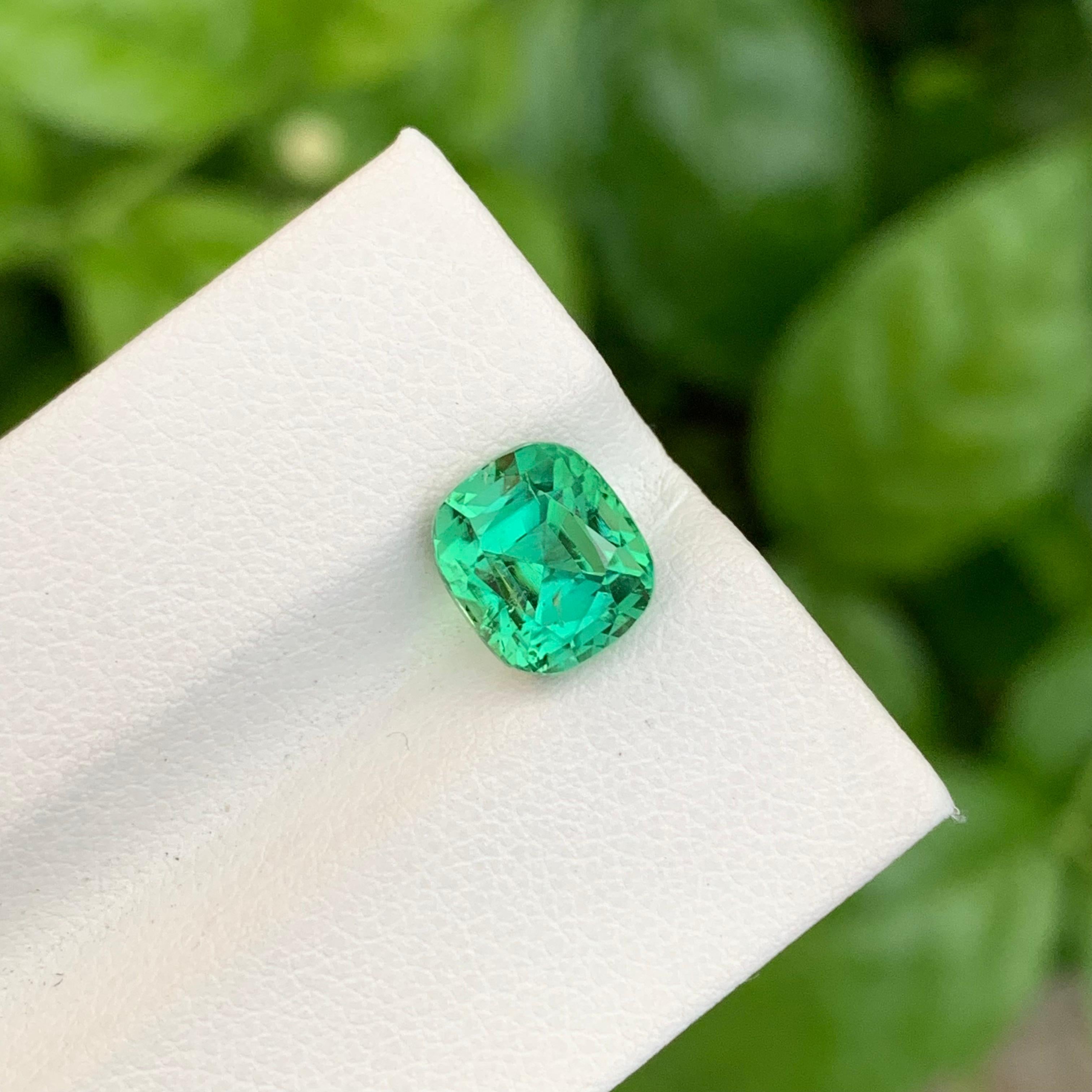 3.40 Carat Natural Loose Green Lagoon Tourmaline Cushion Shape Gem For Jewellery For Sale 2