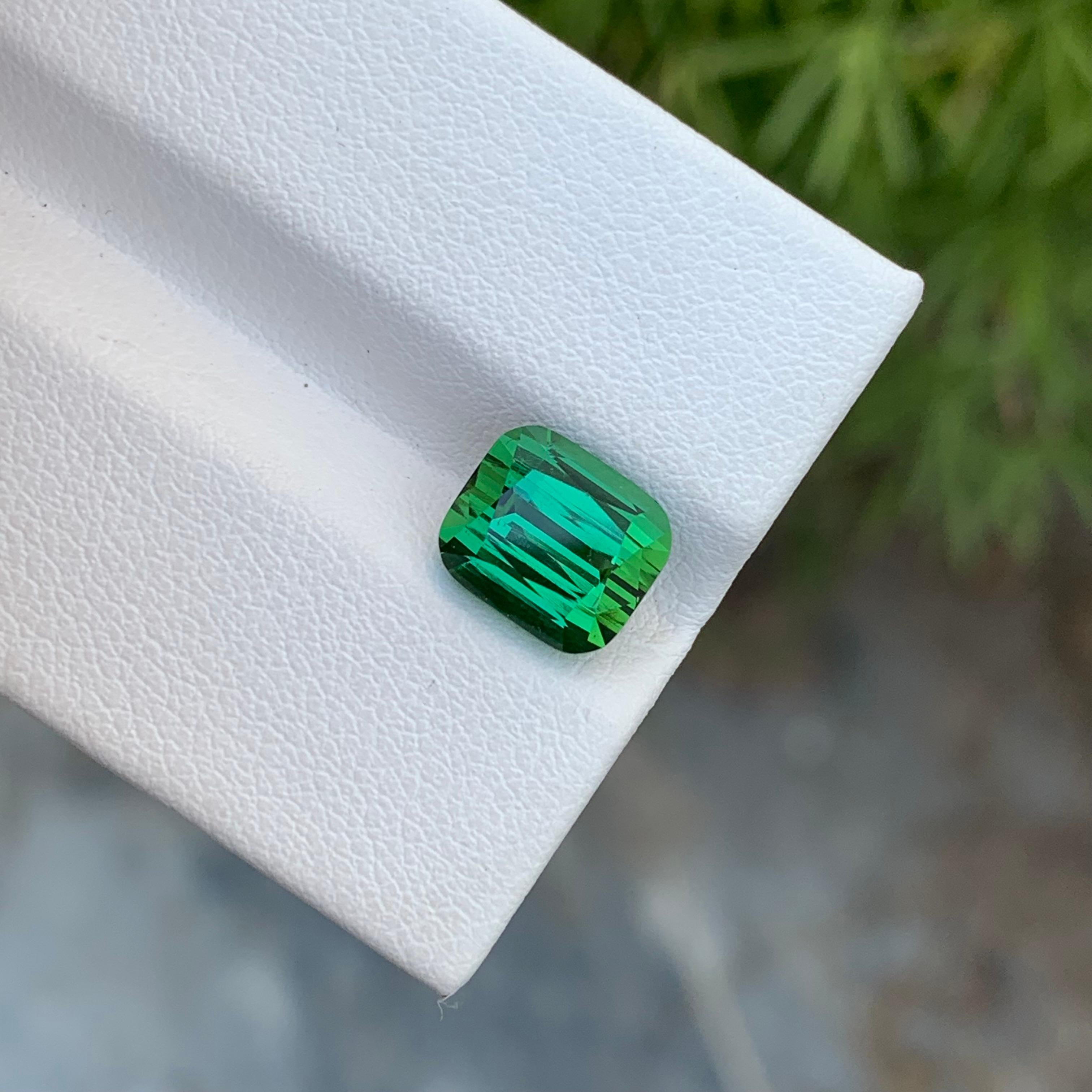 Arts and Crafts 3.40 Carat Natural Loose Green Lagoon Tourmaline Cushion Shape Gem For Ring For Sale