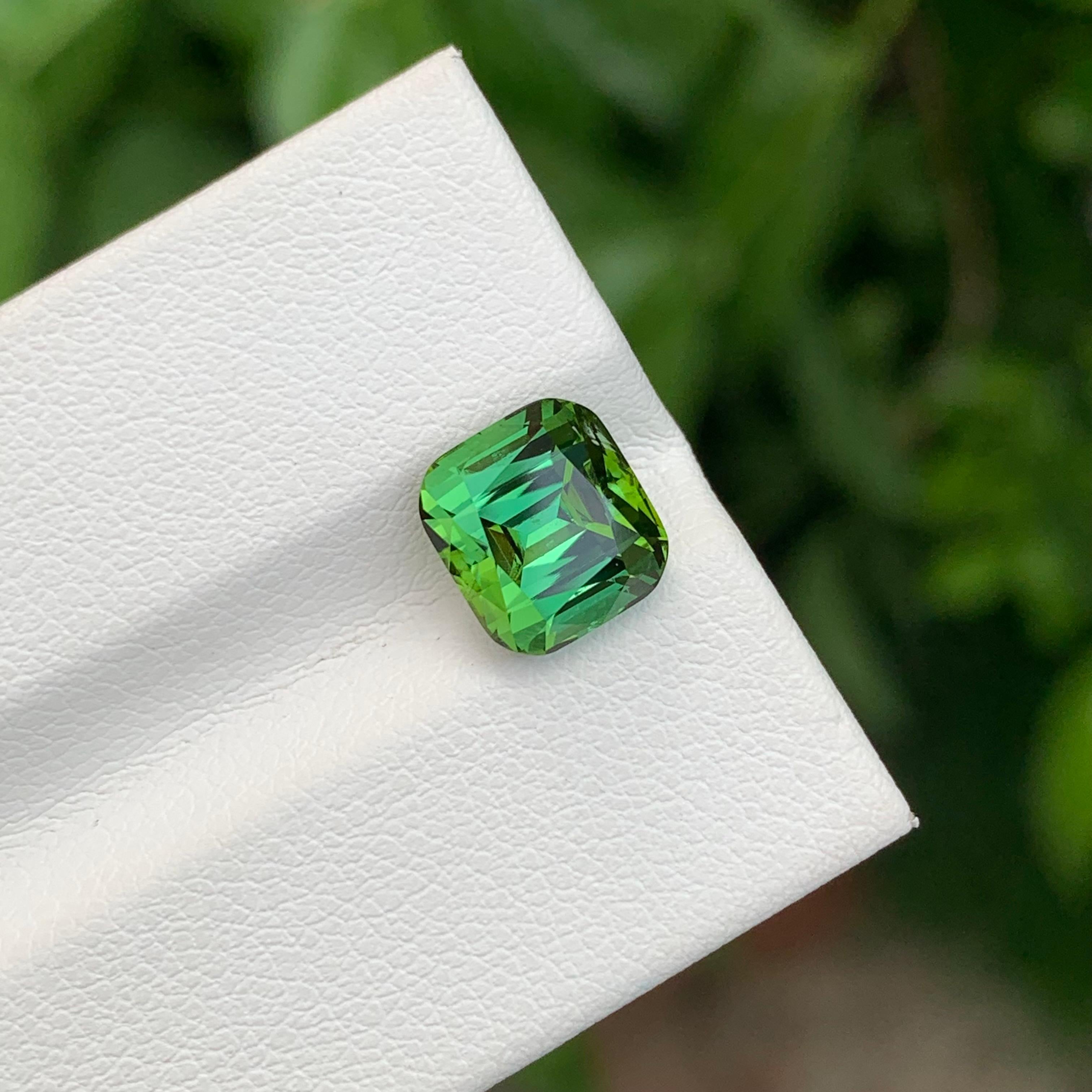 3.40 Carat Natural Loose Green Tourmaline Cushion Shape Gem October Birthstone (pierre de naissance d'octobre) en vente 1