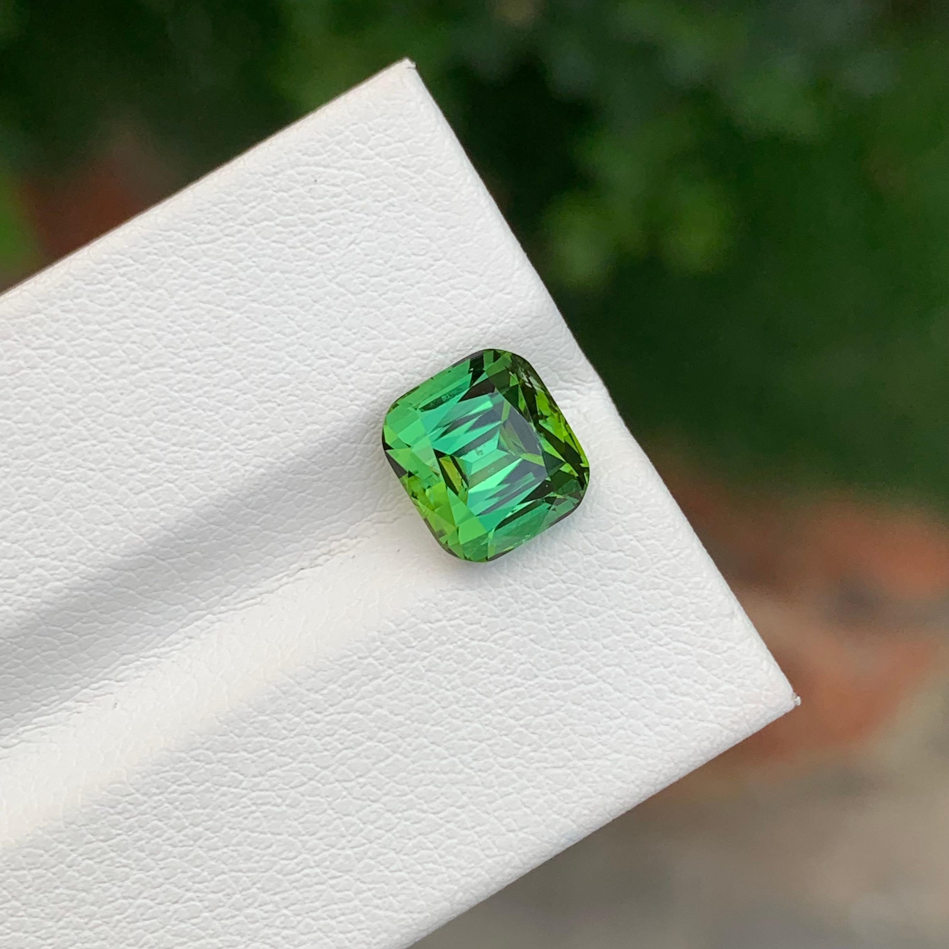 3.40 Carat Natural Loose Green Tourmaline Cushion Shape Gem October Birthstone (pierre de naissance d'octobre) en vente 2