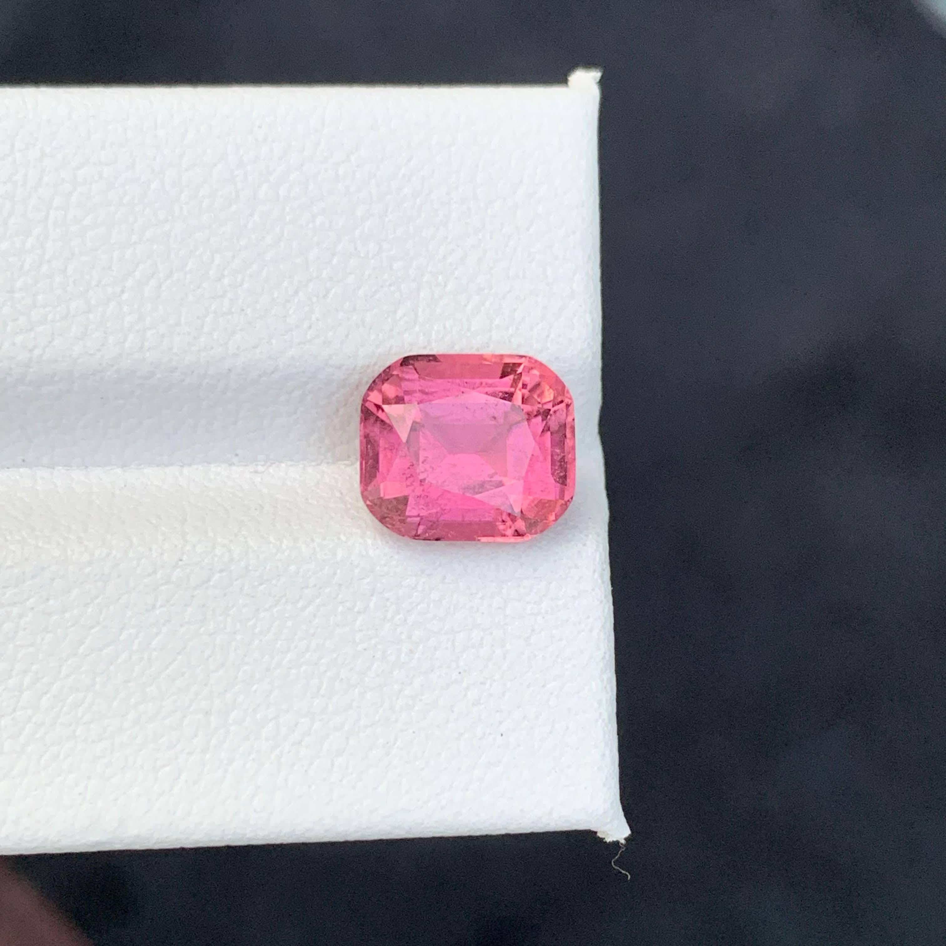 Women's or Men's 3.40 Carat Natural Loose Hot Pink Tourmaline Stone Cushion Cut Afghan Gemstone For Sale