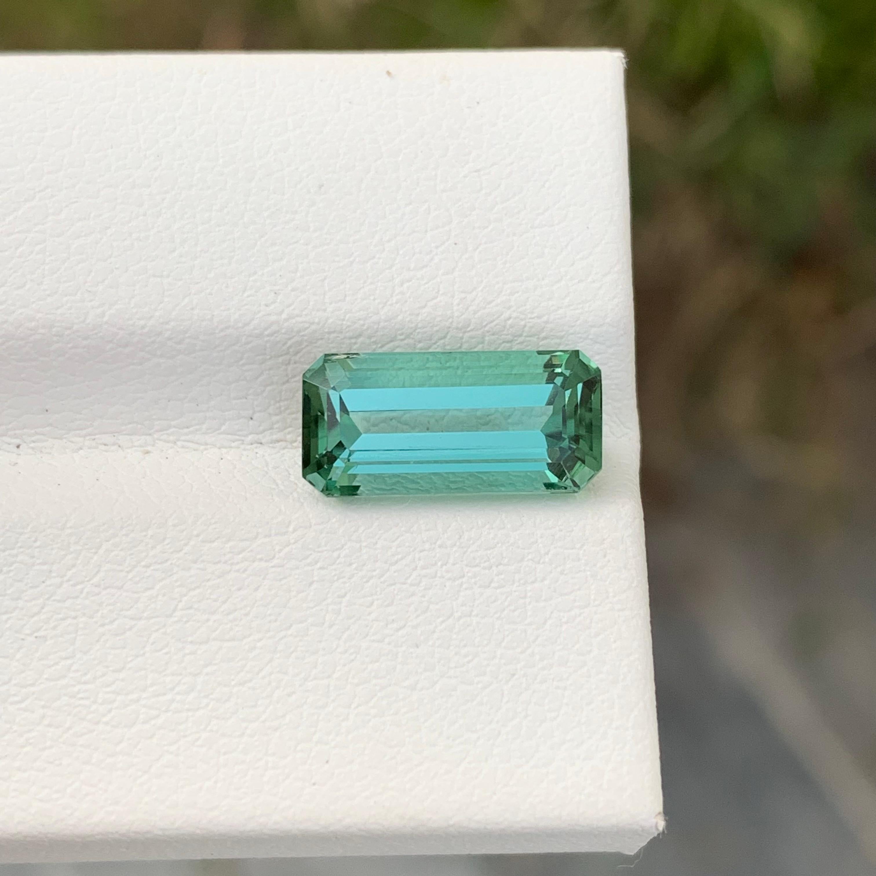 Arts and Crafts 3.40 Carat Natural Loose Mint Green Tourmaline Emerald Shape Gem For Necklace For Sale