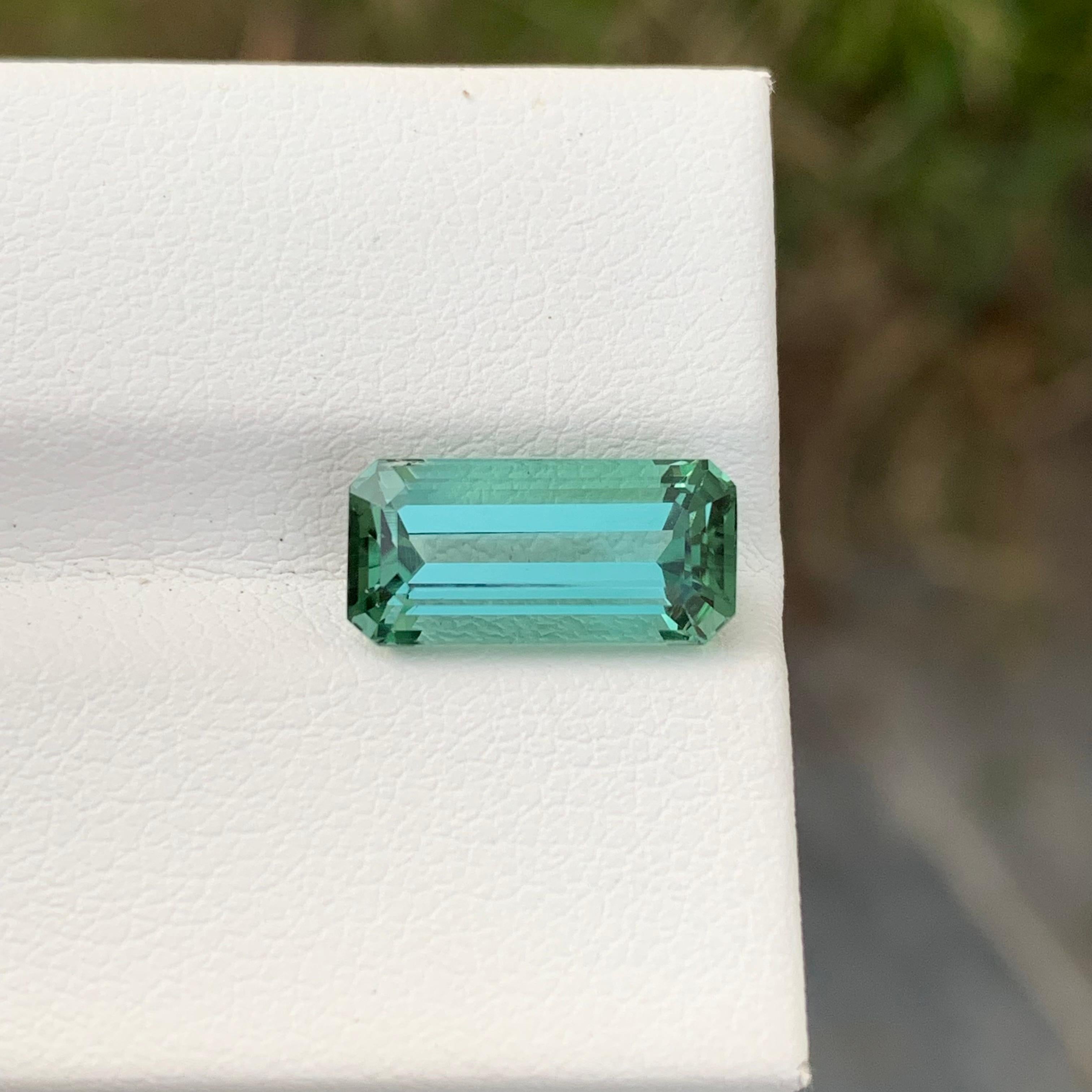Emerald Cut 3.40 Carat Natural Loose Mint Green Tourmaline Emerald Shape Gem For Necklace For Sale