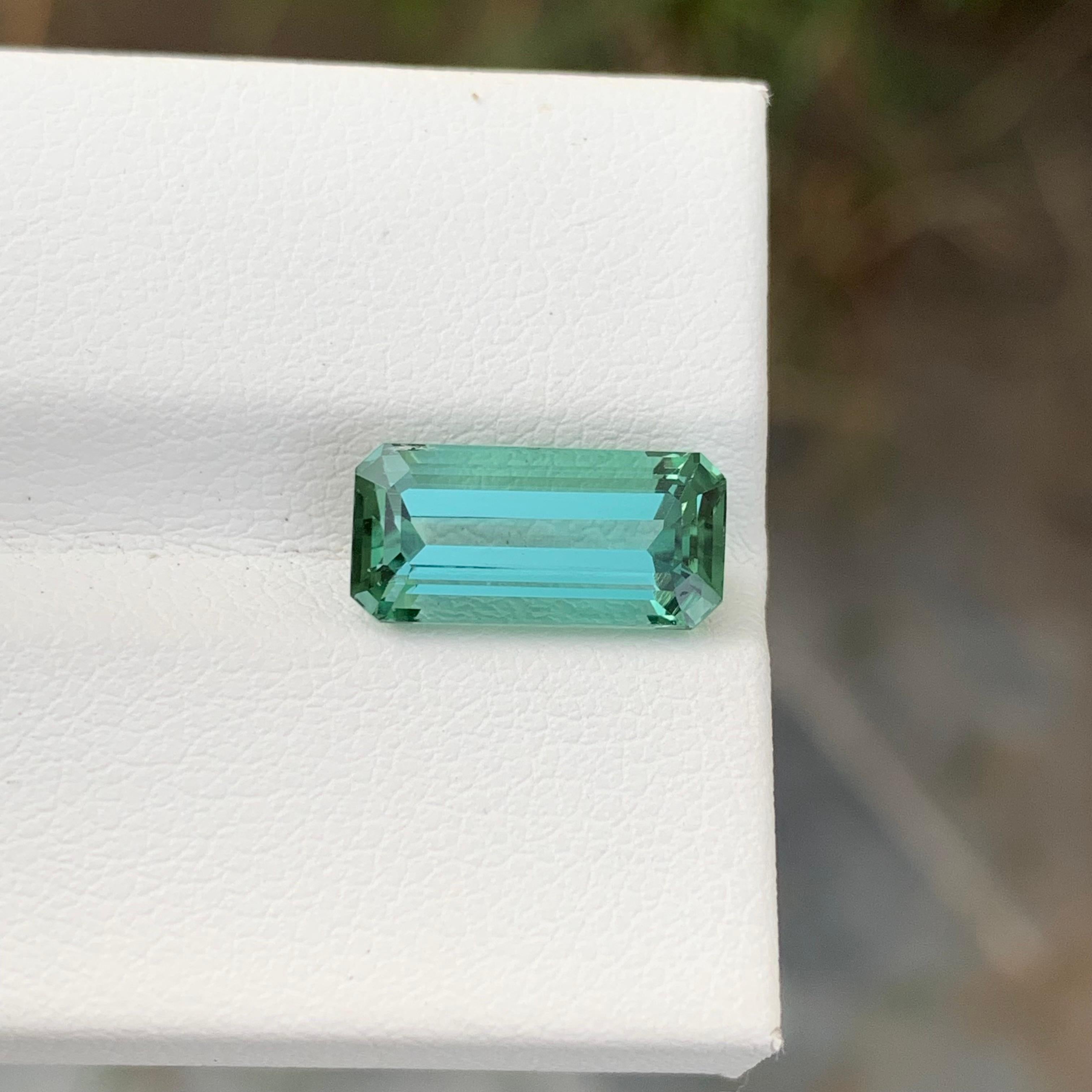3.40 Carat Natural Loose Mint Green Tourmaline Emerald Shape Gem For Necklace For Sale 2