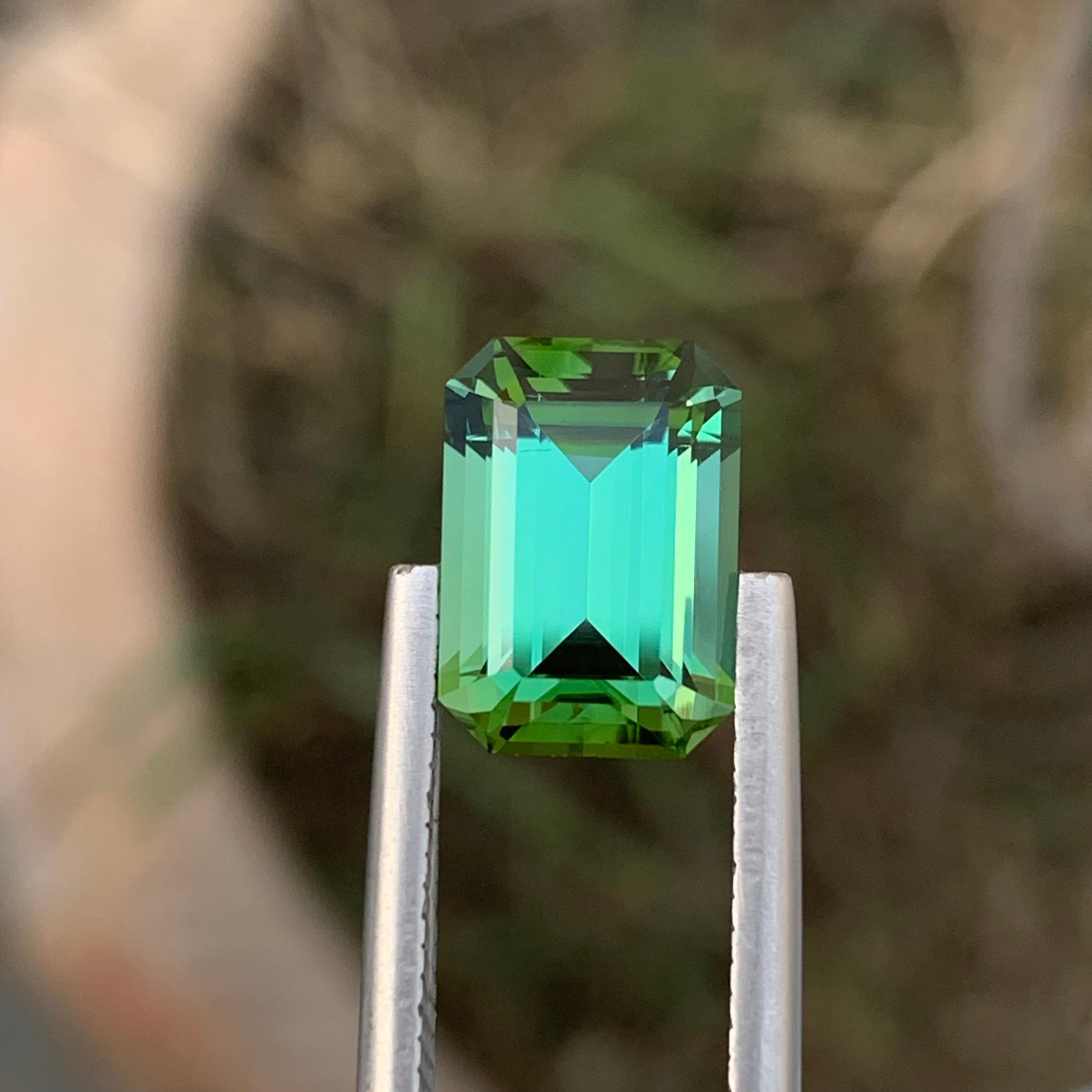 3.40 Carat Natural Loose Blueish Green Tourmaline Emerald Shape Gem Earth Mine For Sale 4