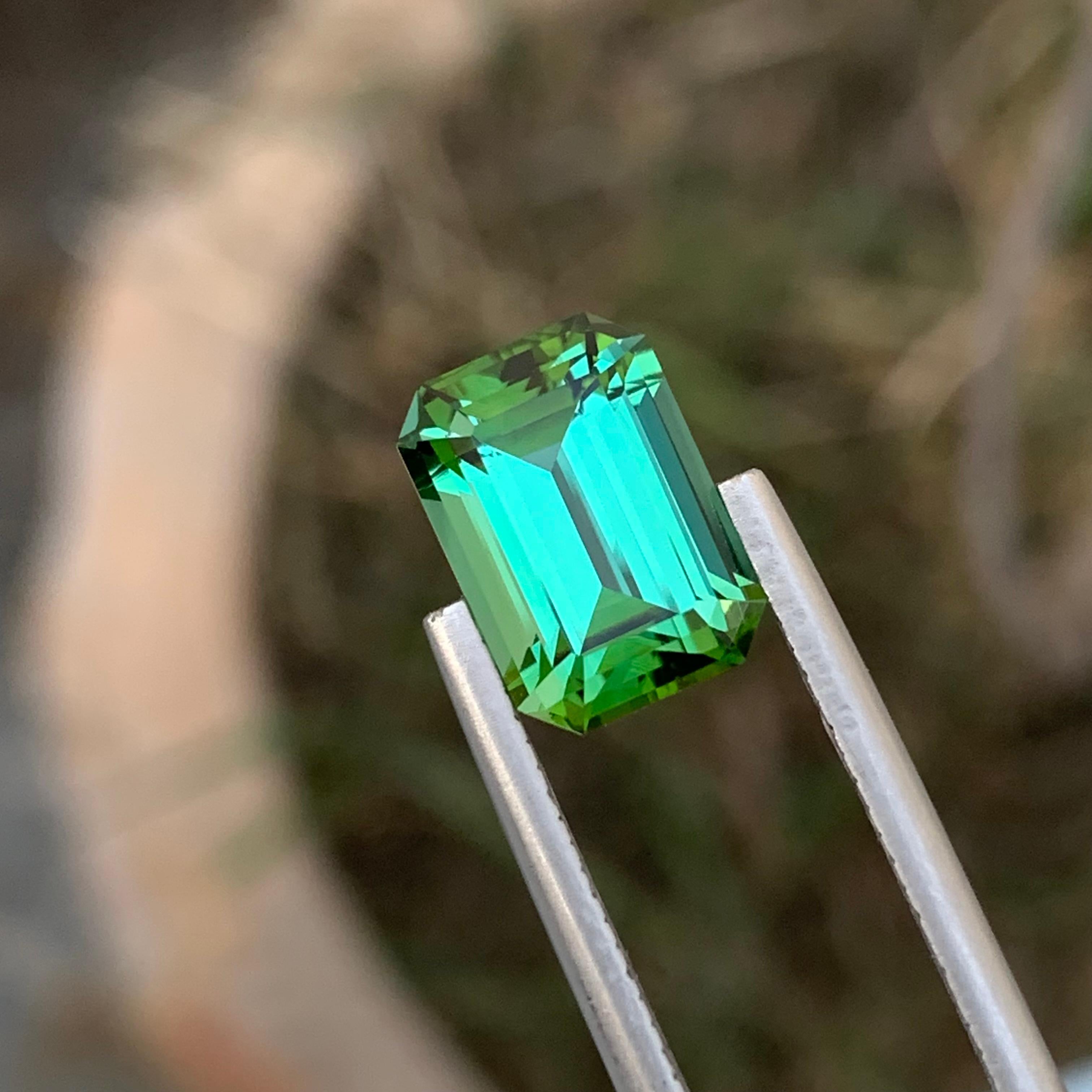 3.40 Carat Natural Loose Blueish Green Tourmaline Emerald Shape Gem Earth Mine For Sale 5