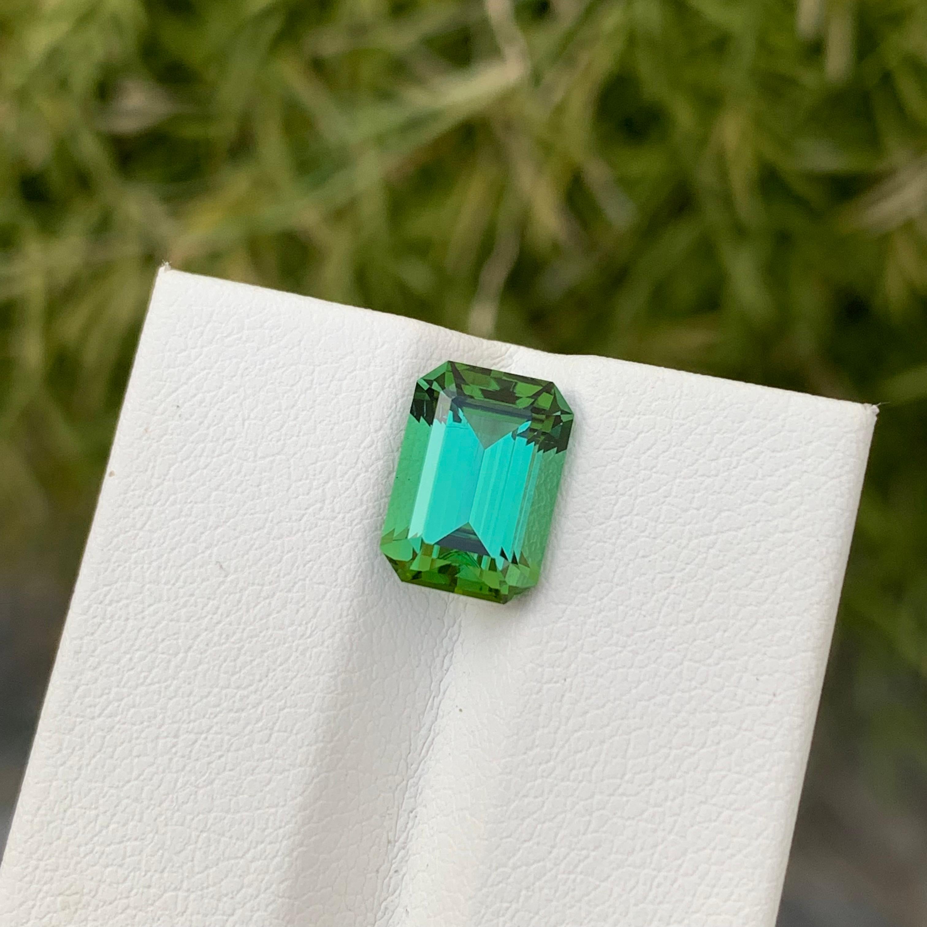 Emerald Cut 3.40 Carat Natural Loose Blueish Green Tourmaline Emerald Shape Gem Earth Mine For Sale
