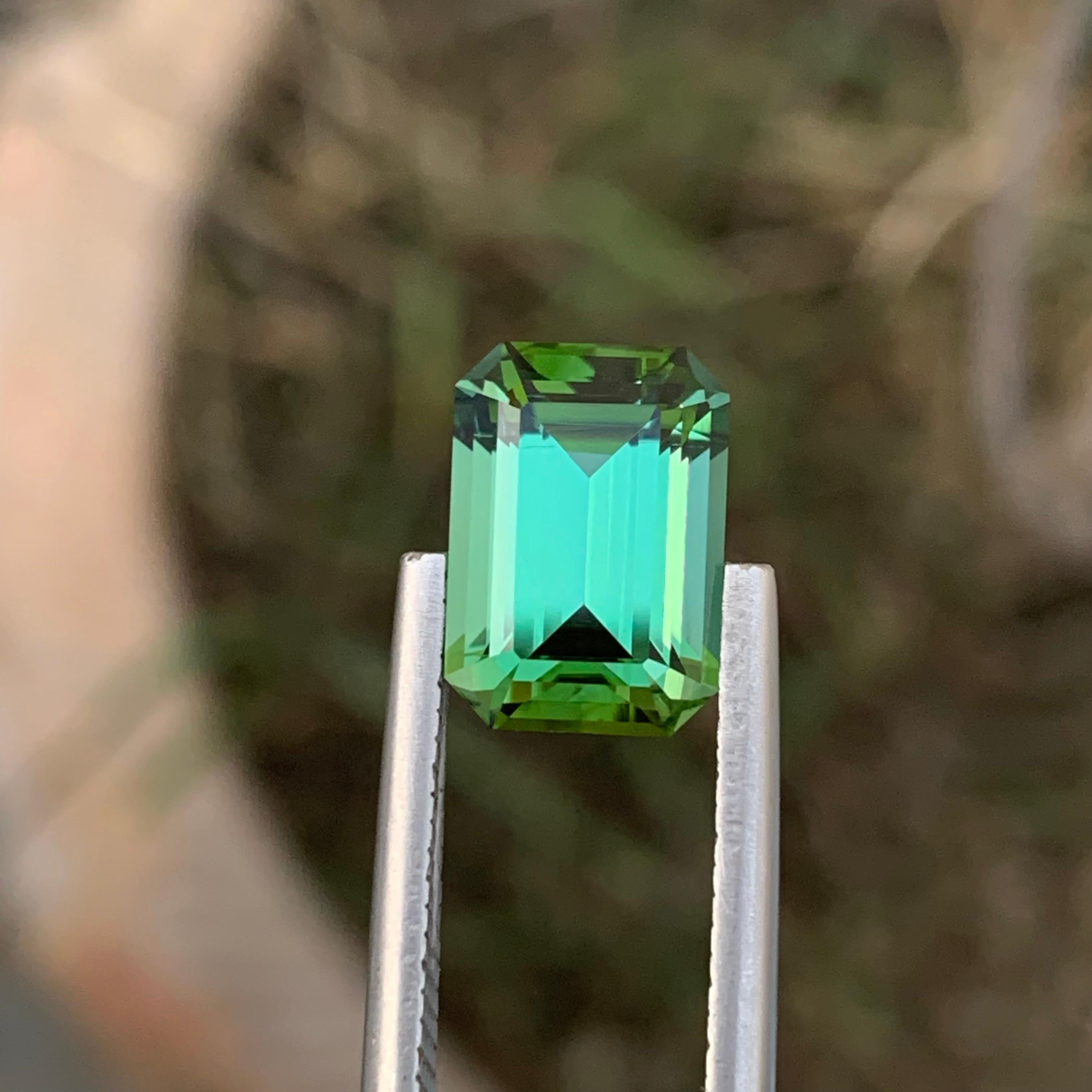 3.40 Carat Natural Loose Blueish Green Tourmaline Emerald Shape Gem Earth Mine For Sale 3