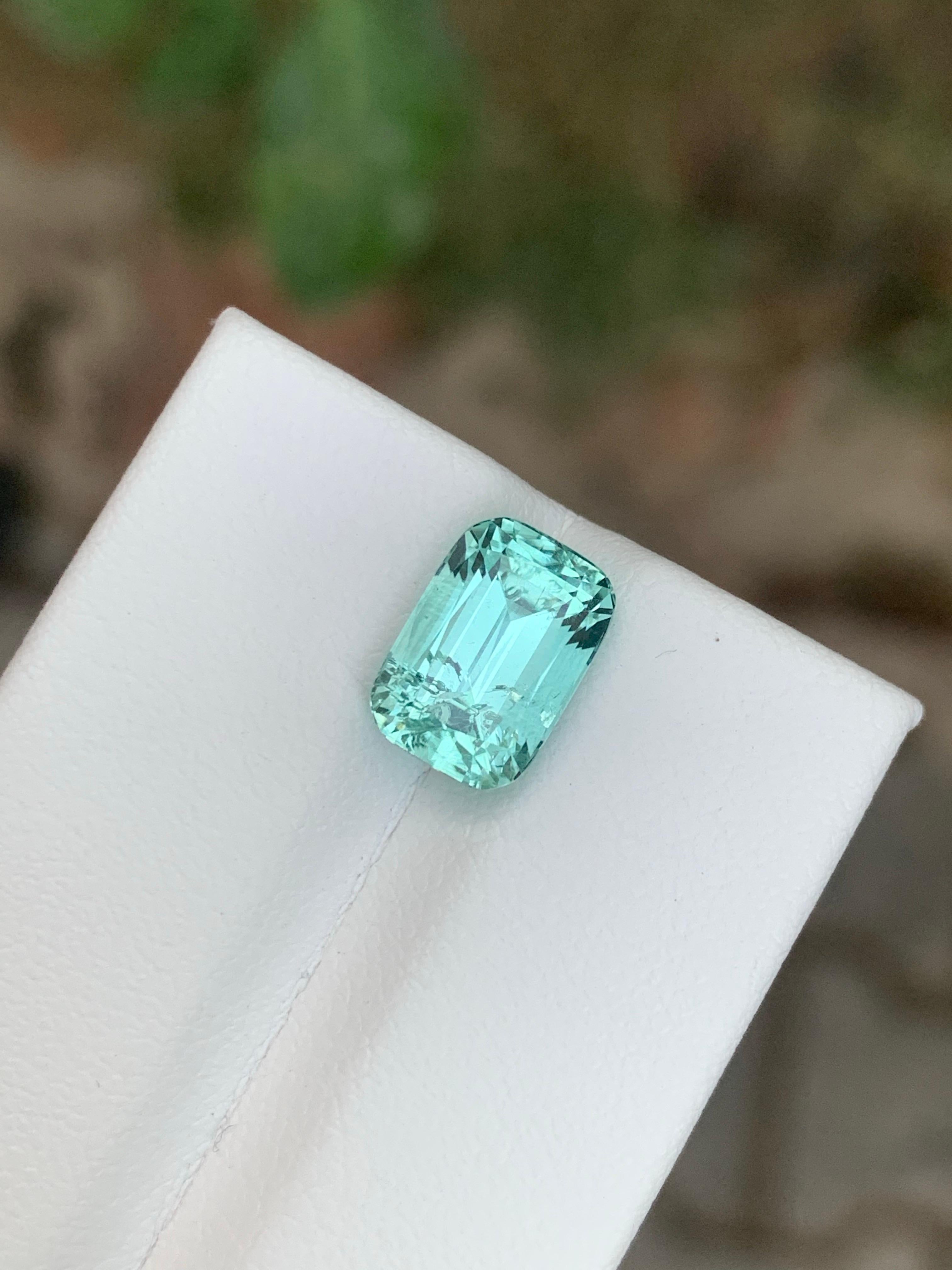 3.40 Carat Natural Loose Seafoam Tourmaline Cushion Cut Gemstone en vente 5