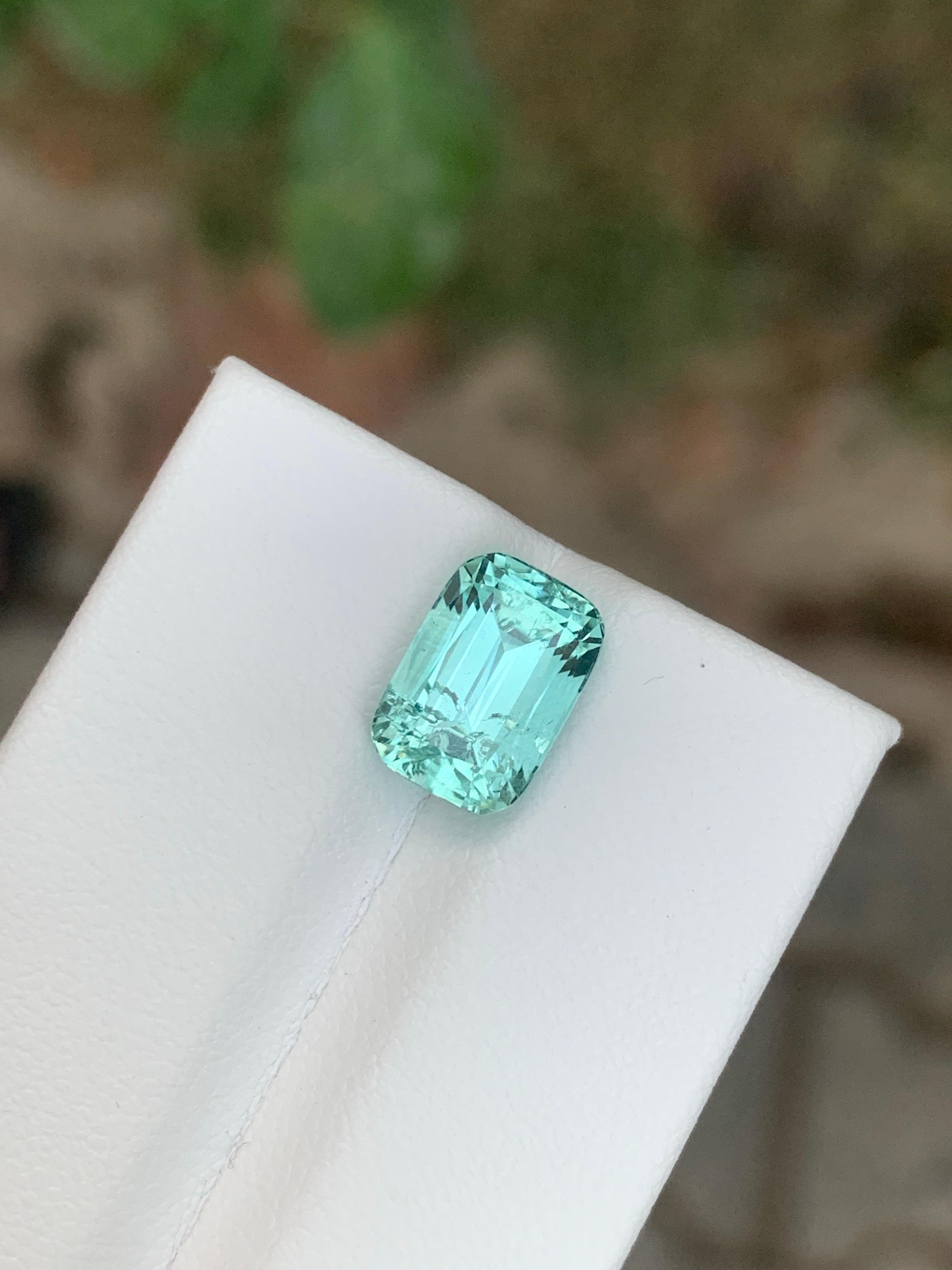 3.40 Carat Natural Loose Seafoam Tourmaline Cushion Cut Gemstone en vente 6