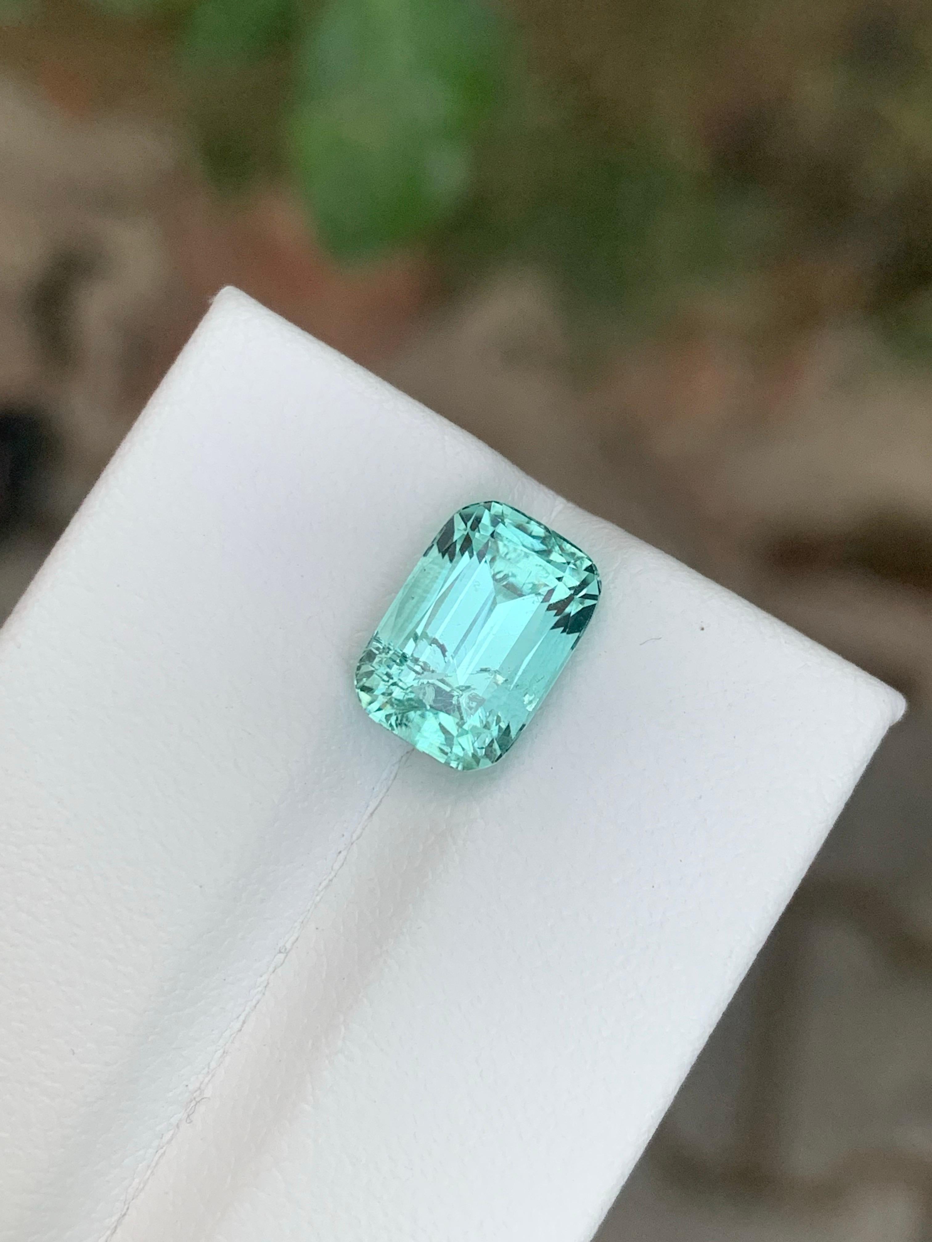 3.40 Carat Natural Loose Seafoam Tourmaline Cushion Cut Gemstone en vente 7