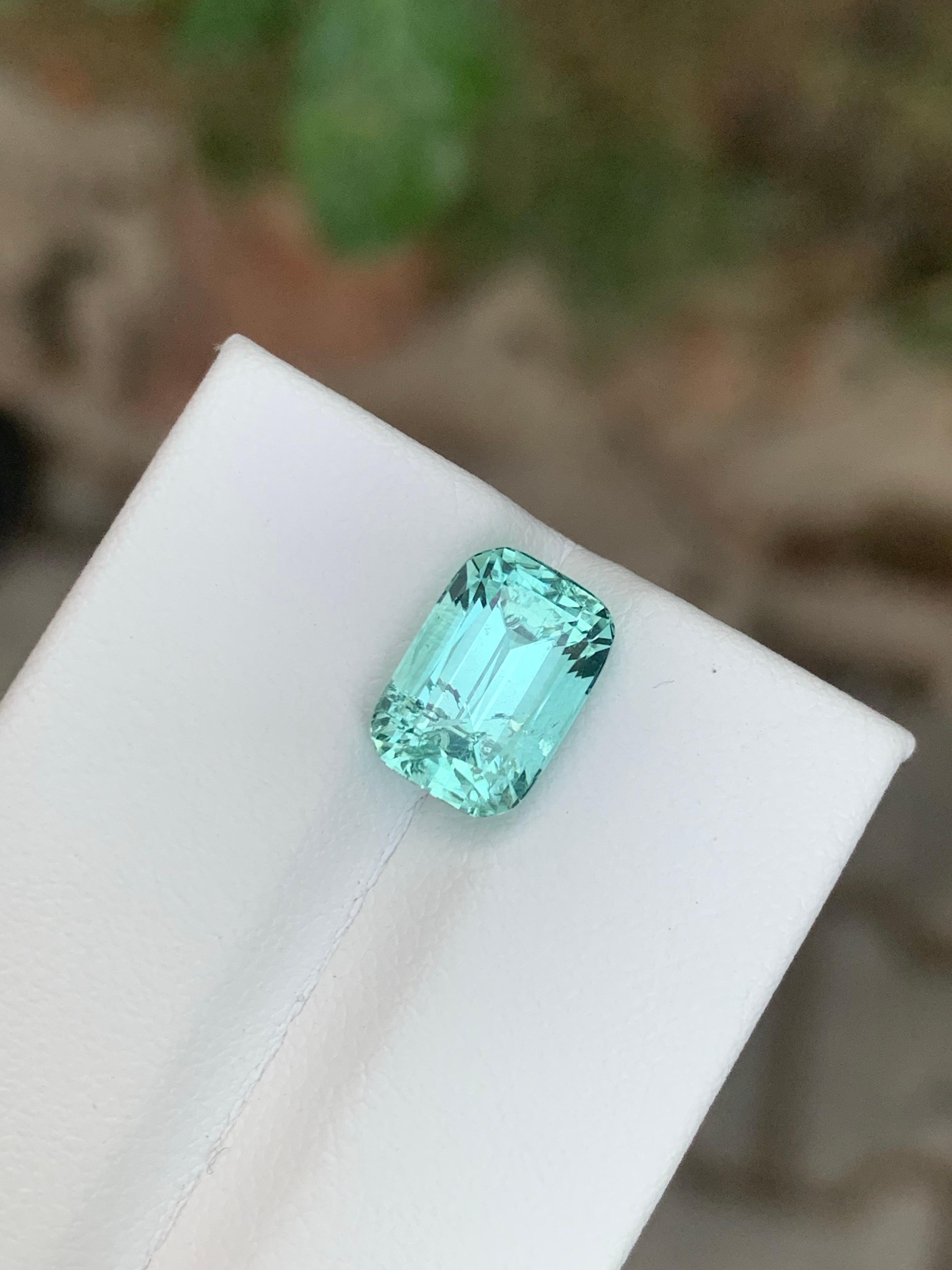 3.40 Carat Natural Loose Seafoam Tourmaline Cushion Cut Gemstone en vente 2