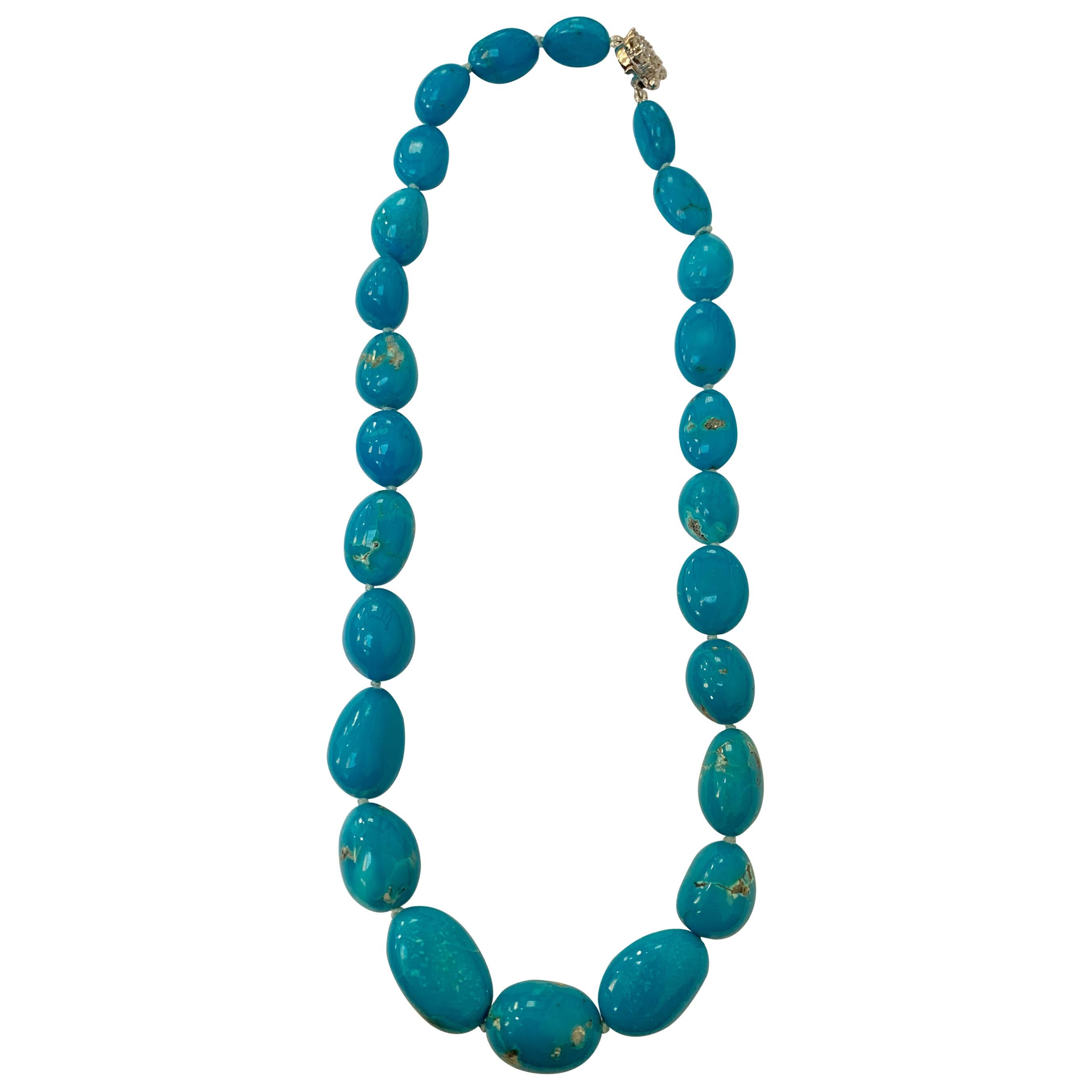 340 Carat Natural Sleeping Beauty Turquoise Necklace Single-Strand 14 Karat Gold