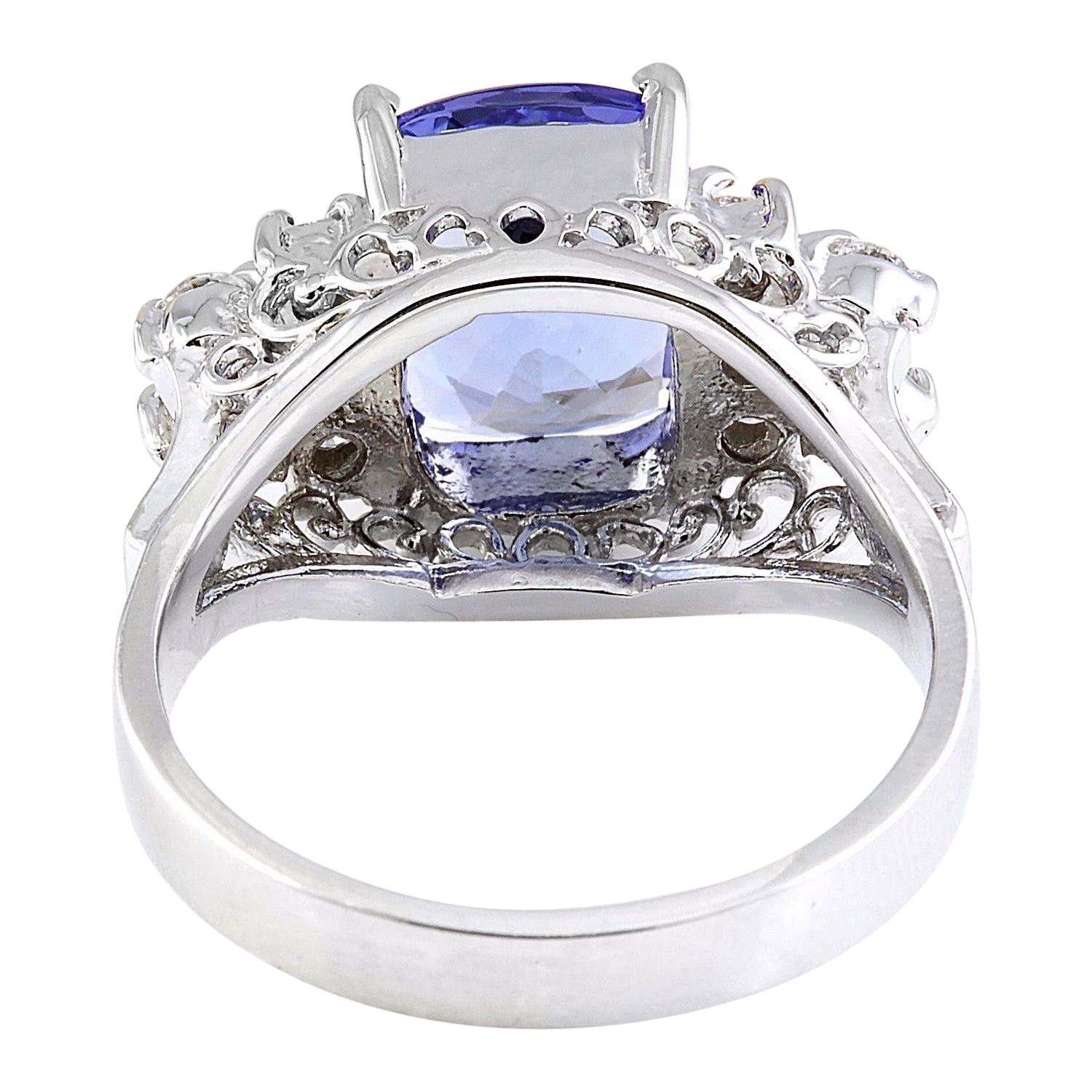 Modern Exquisite Natural Tanzanite Diamond Ring In 14K Solid White Gold  For Sale