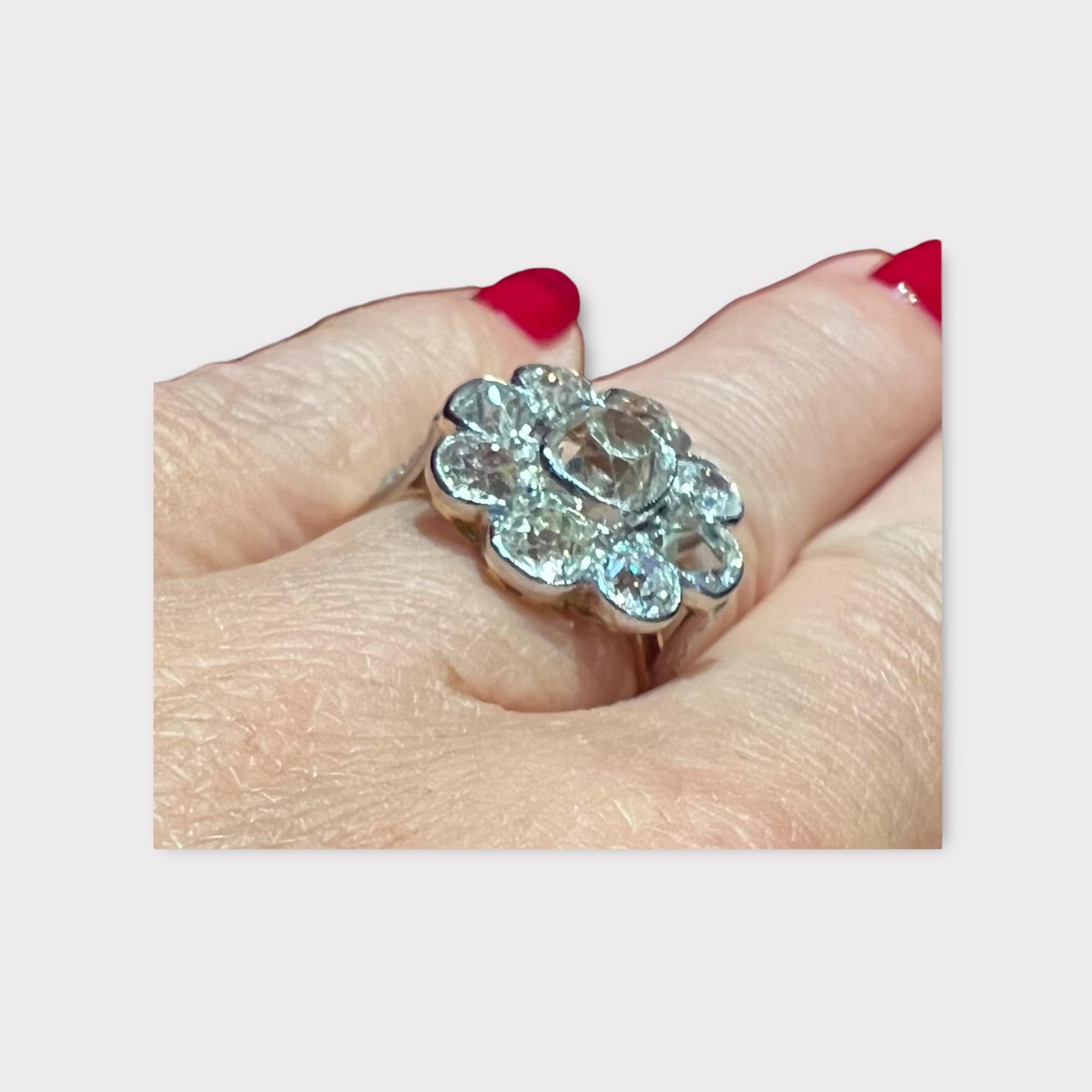 Women's 3, 40 Carat Old Cut Cushion Diamonds Engagement Ring, 19th Century