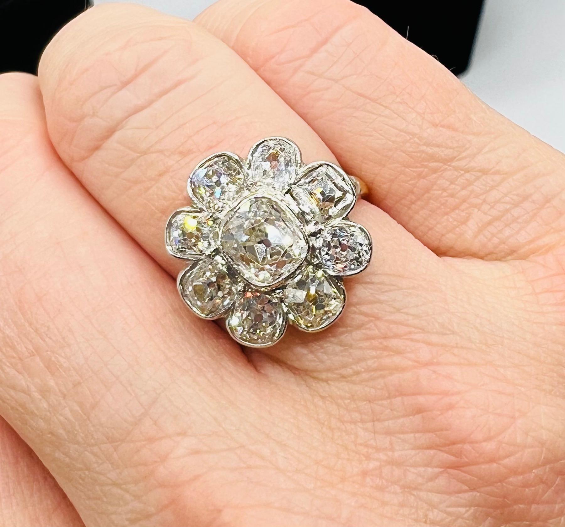 3, 40 Carat Old Cut Cushion Diamonds Engagement Ring, 19th Century 2