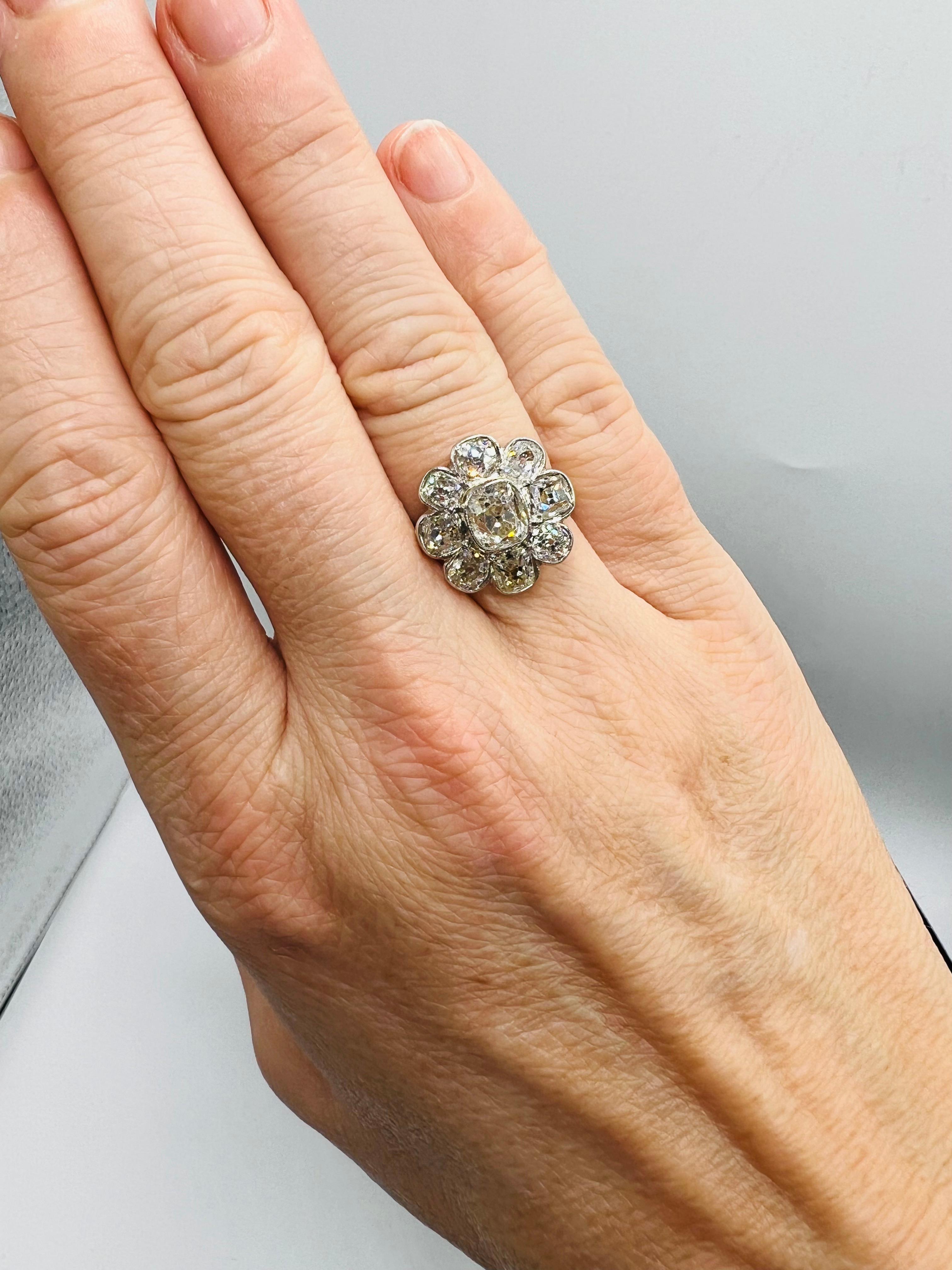 3, 40 Carat Old Cut Cushion Diamonds Engagement Ring, 19th Century 3