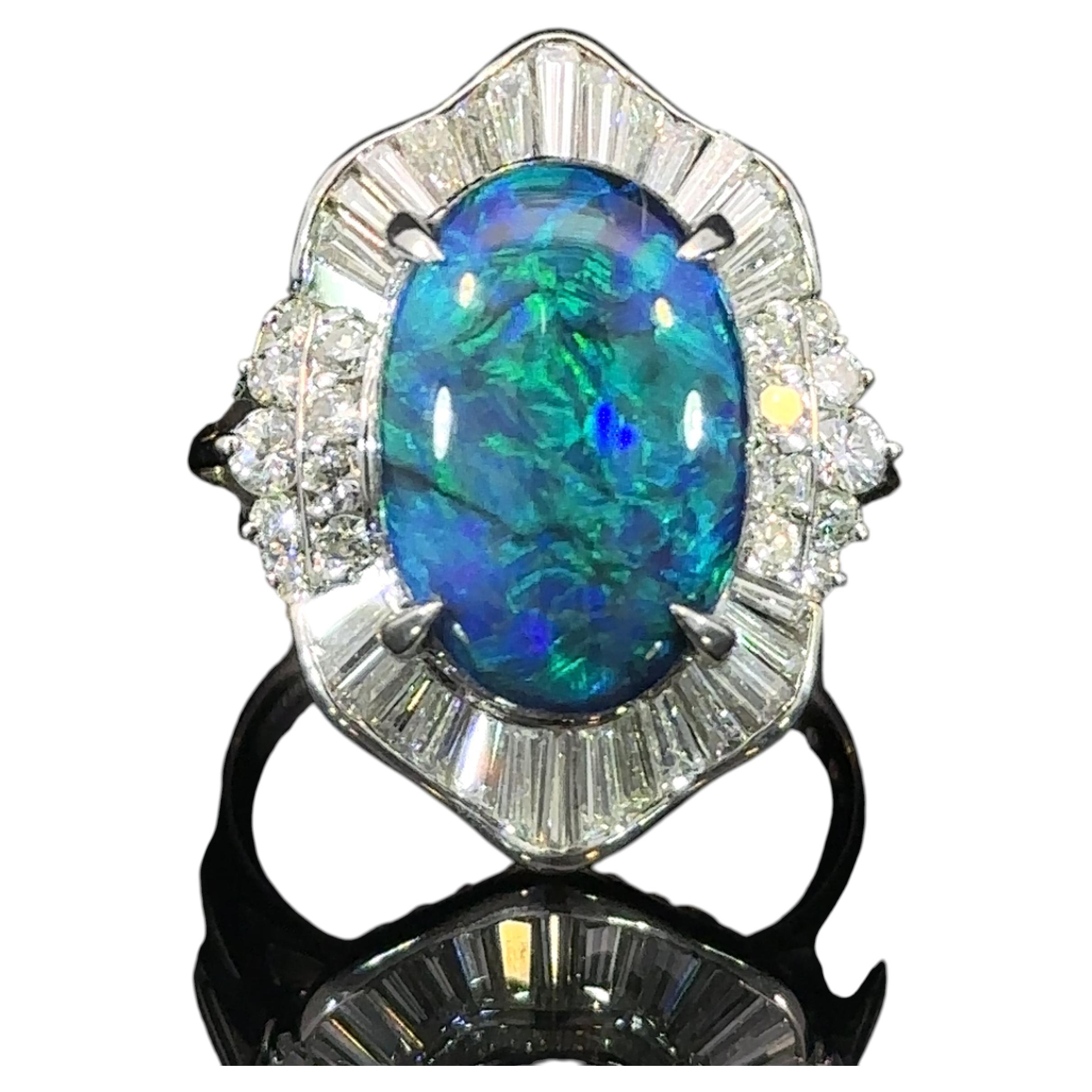 3.40 Carat Opal Diamond Platinum Cocktail Ring by Meghna Jewels