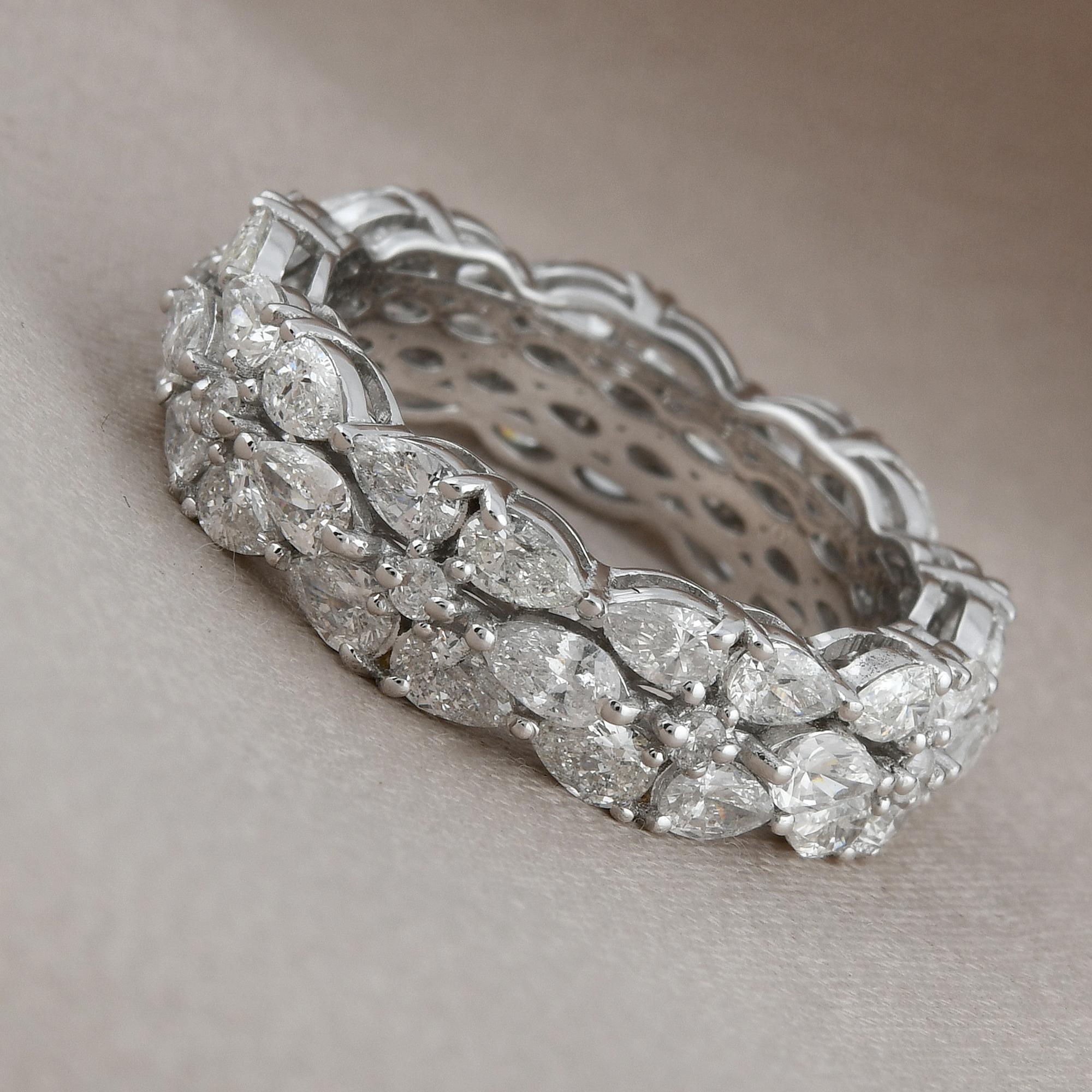 Modern 3.40 Carat Pear Round Diamond Band Ring 18 Karat White Gold Handmade Jewelry For Sale