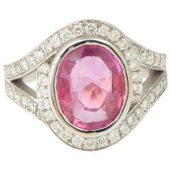 3.40 Carat Pink Sapphire and Diamonds 18 Karat White Gold Engagement Ring