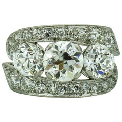 3.40 Carat Platinum Diamond Art Deco Three-Stone Ring