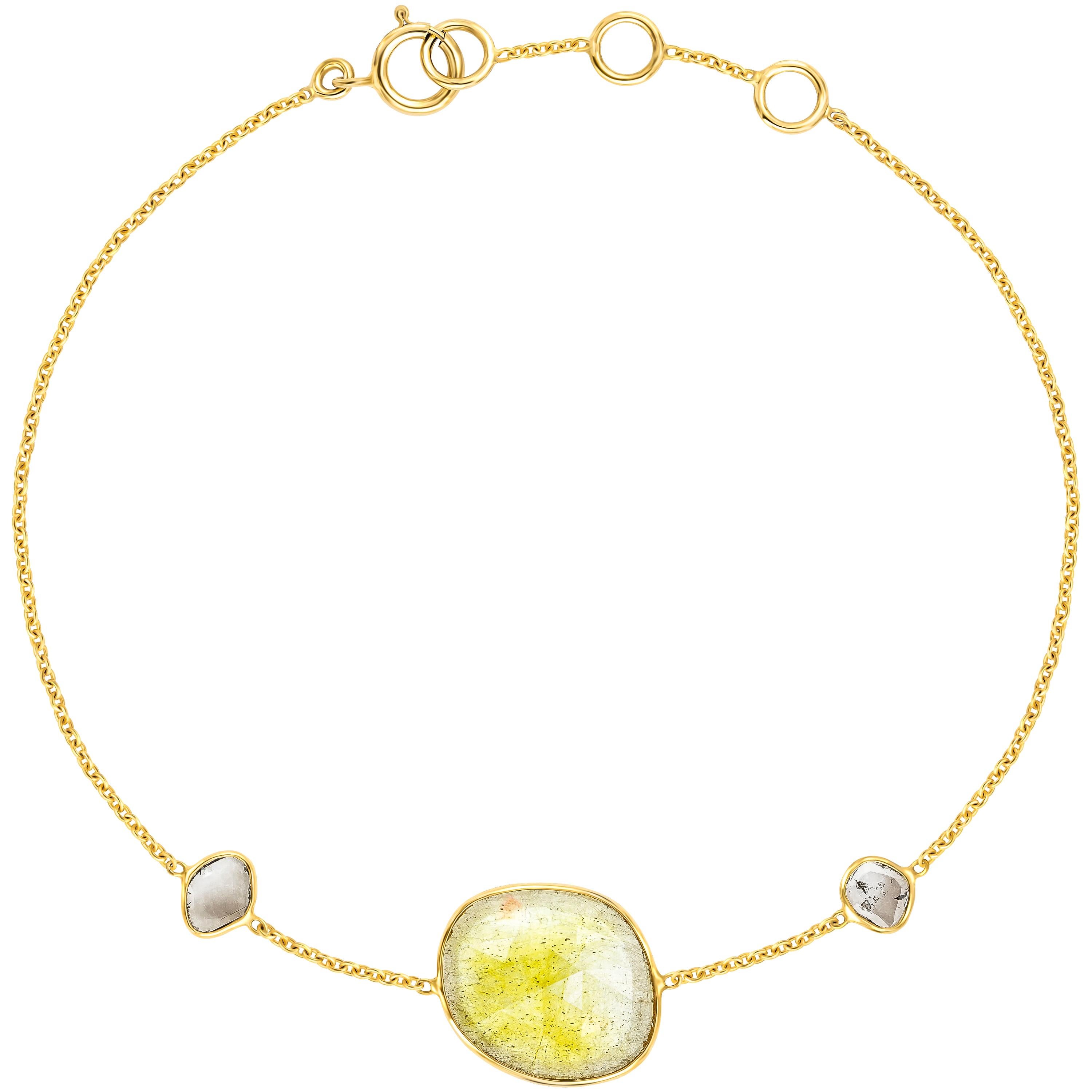 Bracelet artisanal en or jaune 18 carats avec saphirs taille rose et diamants de 3,40 carats 