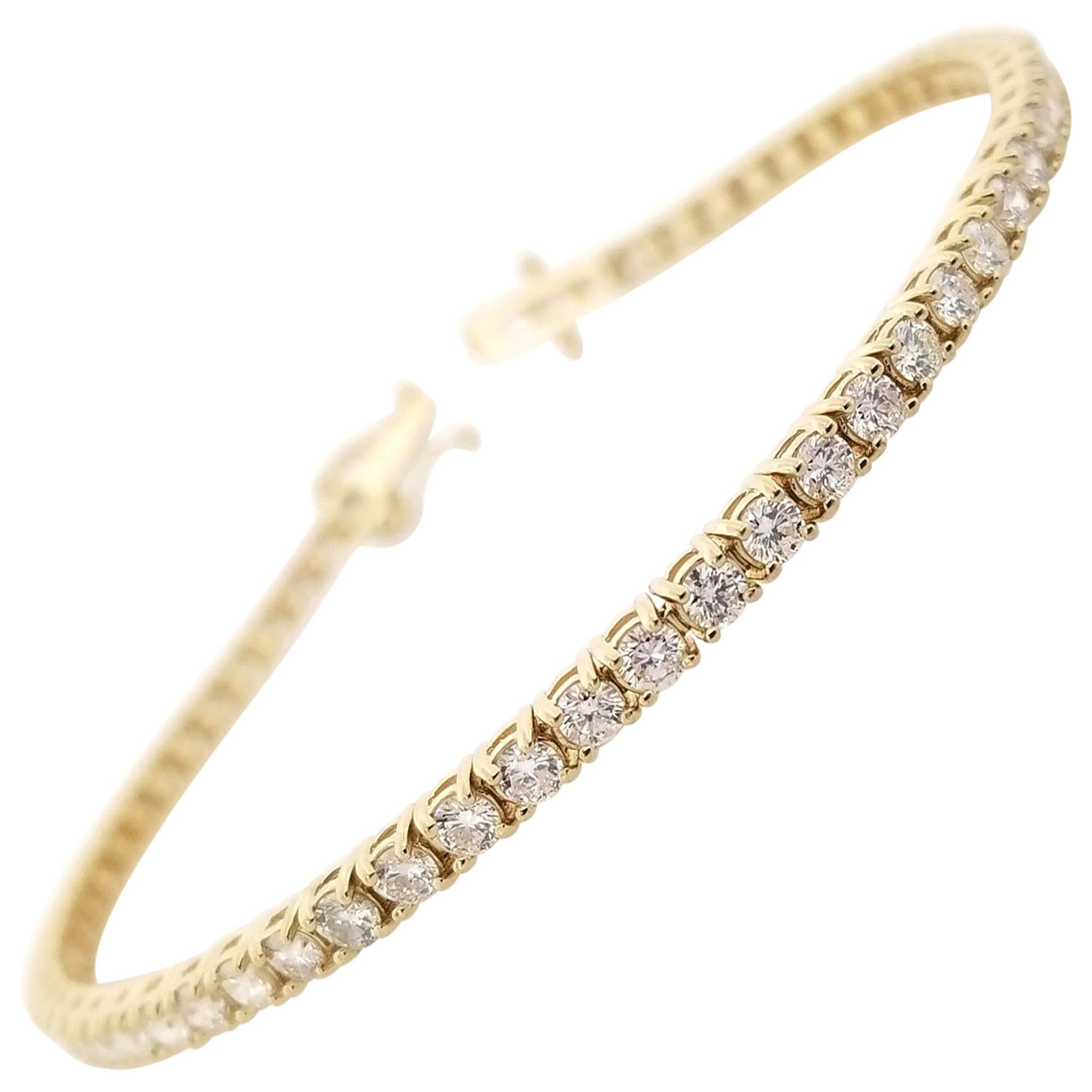 3.40 Carat Round Brilliant Cut Diamond Tennis Bracelet 14 Karat Yellow Gold