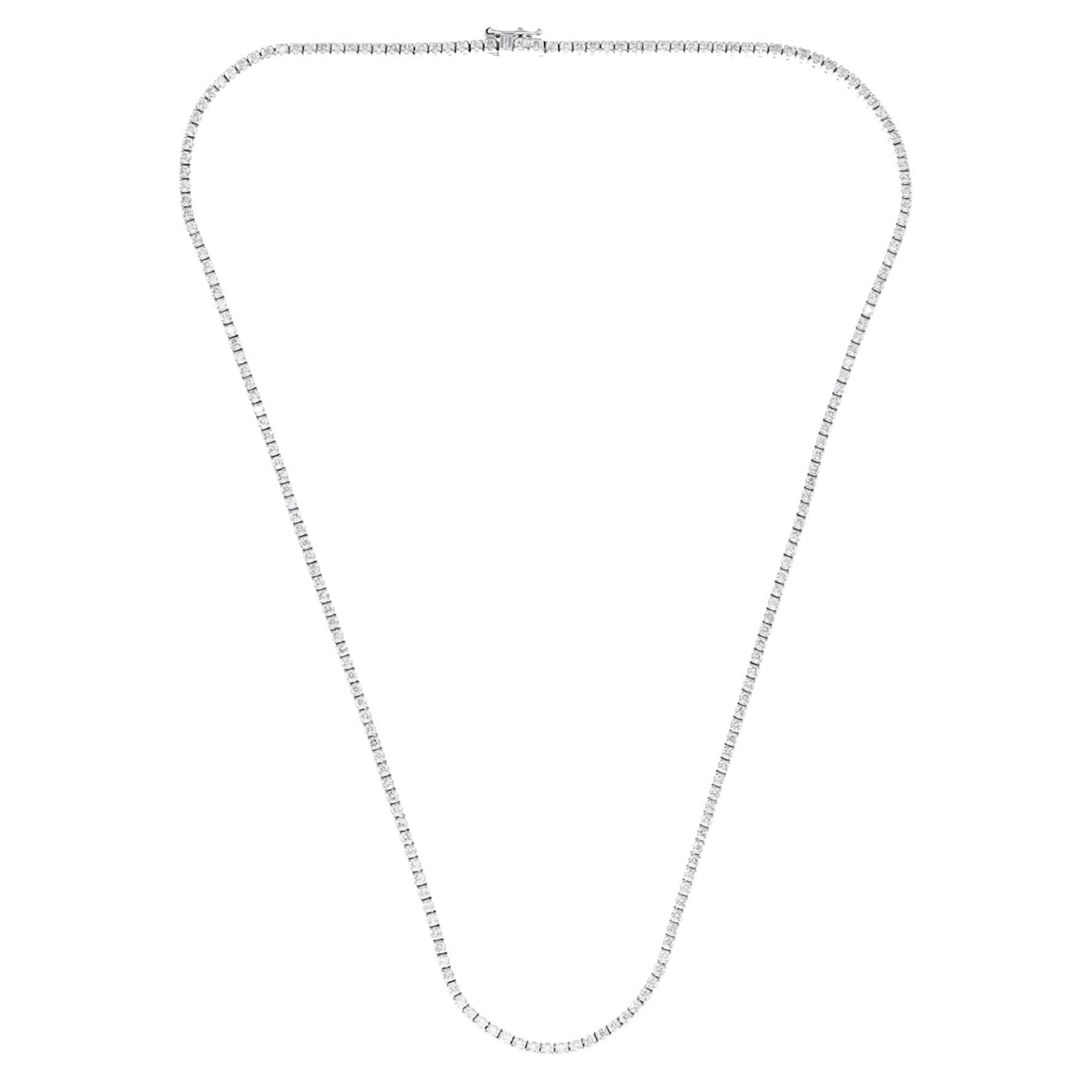 Natural 3.40 Carat SI Clarity HI Color Diamond Tennis Necklace 10k White Gold For Sale