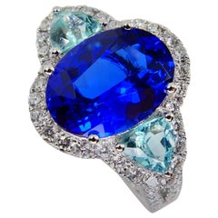 3.40 Carat Tanzanite, Paraiba Tourmaline and Diamond Cocktail Ring