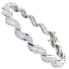 3.40 Carat Total Baguette Diamond Channel Set Bracelet in 14 Karat White Gold