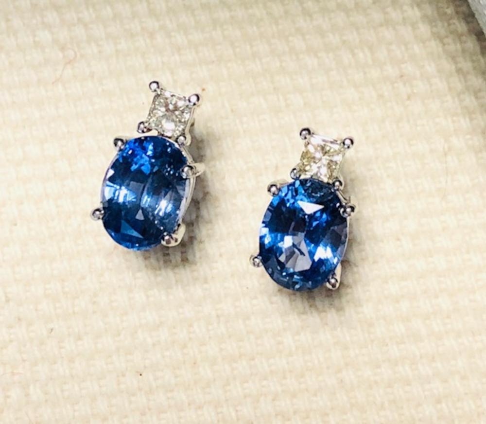 princess cut blue diamond earrings