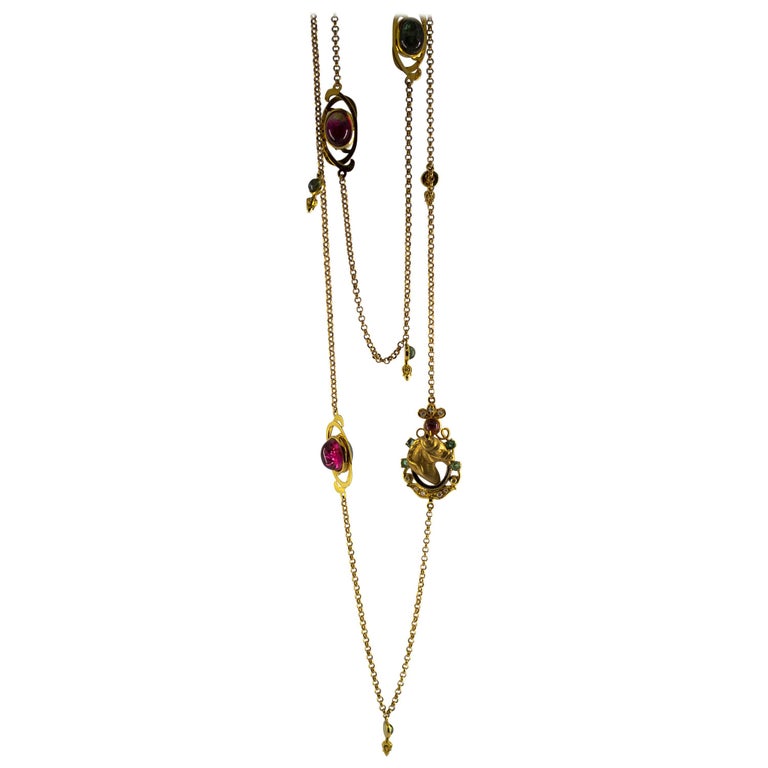 Collier Goutte De Larme En Or Jaune 18 Carats Avec Rubis Et émeraudes - Pierres Naturelles, Longueur 18 Pouces