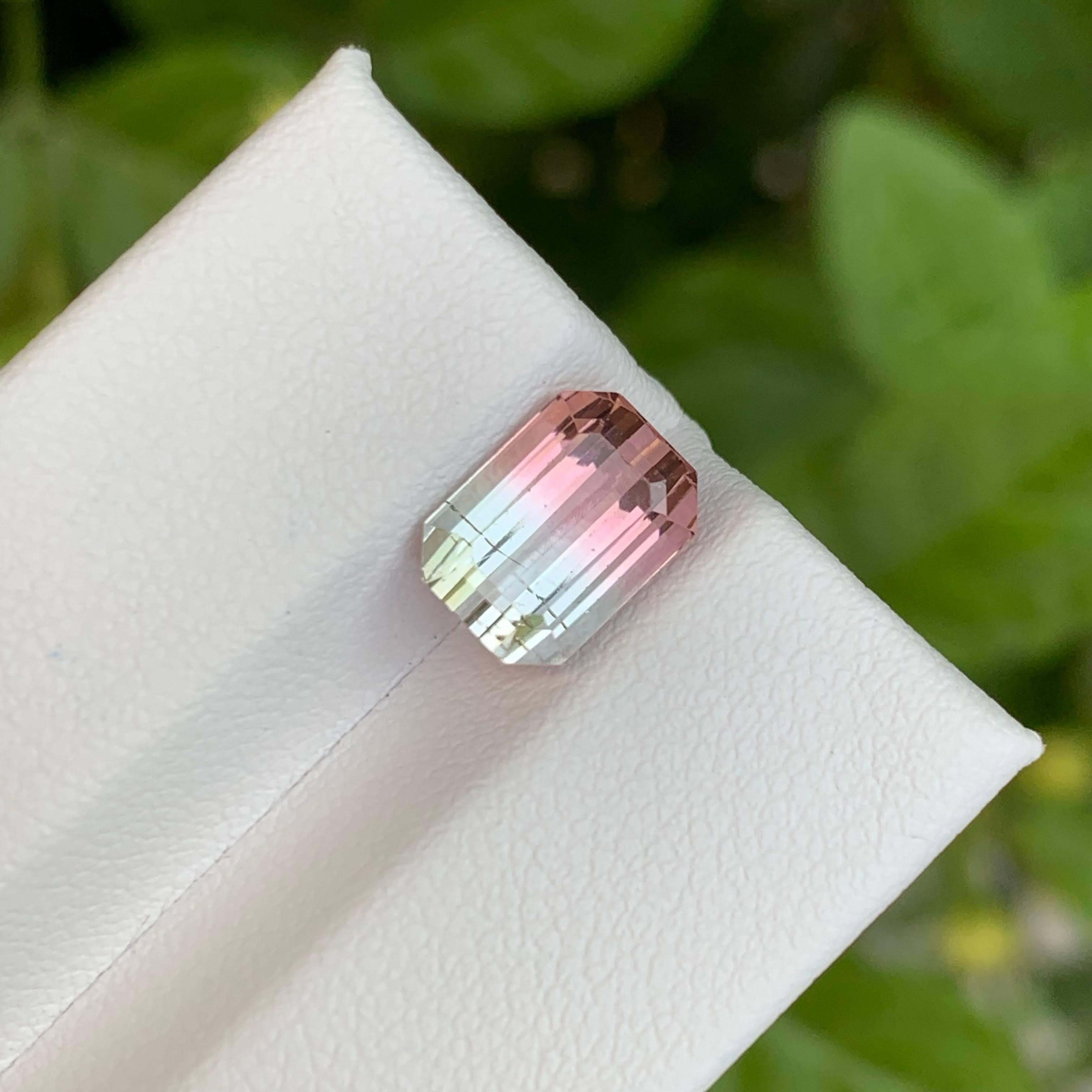 Modern 3.40 carats Bi Color Tourmaline Stone Emerald Cut Afghan Gemstone For Sale