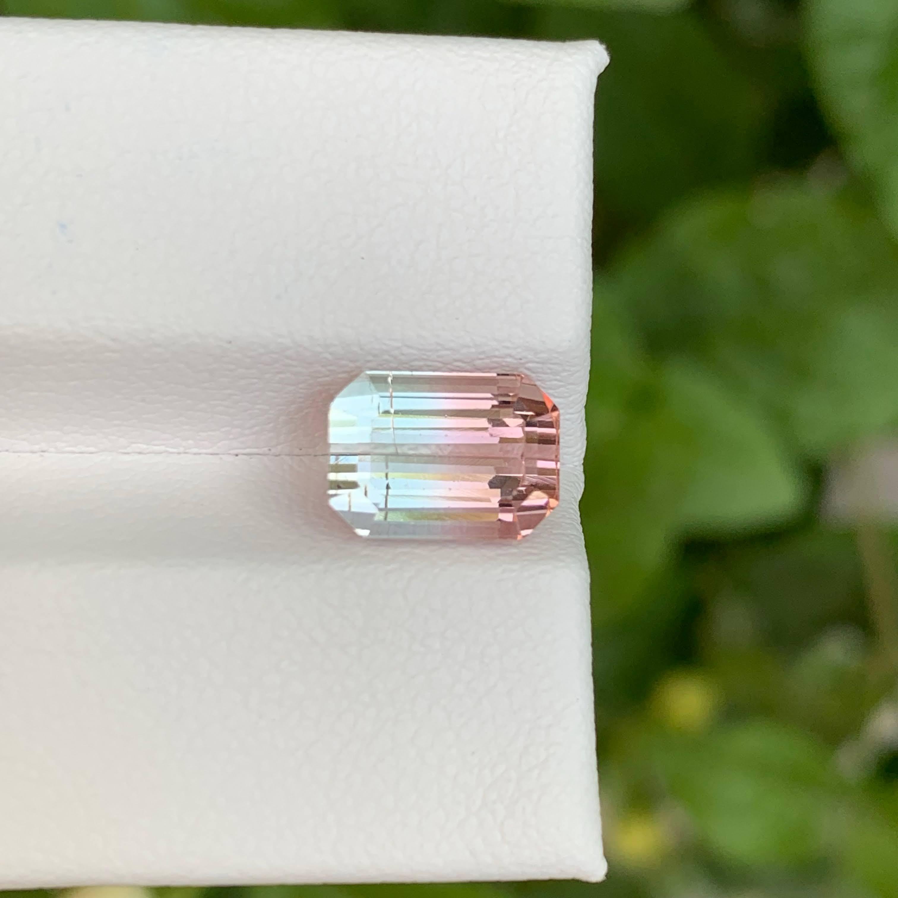 Women's or Men's 3.40 carats Bi Color Tourmaline Stone Emerald Cut Afghan Gemstone For Sale