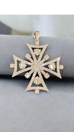3.40 Carats Diamonds 18K Gold Cross Pendant