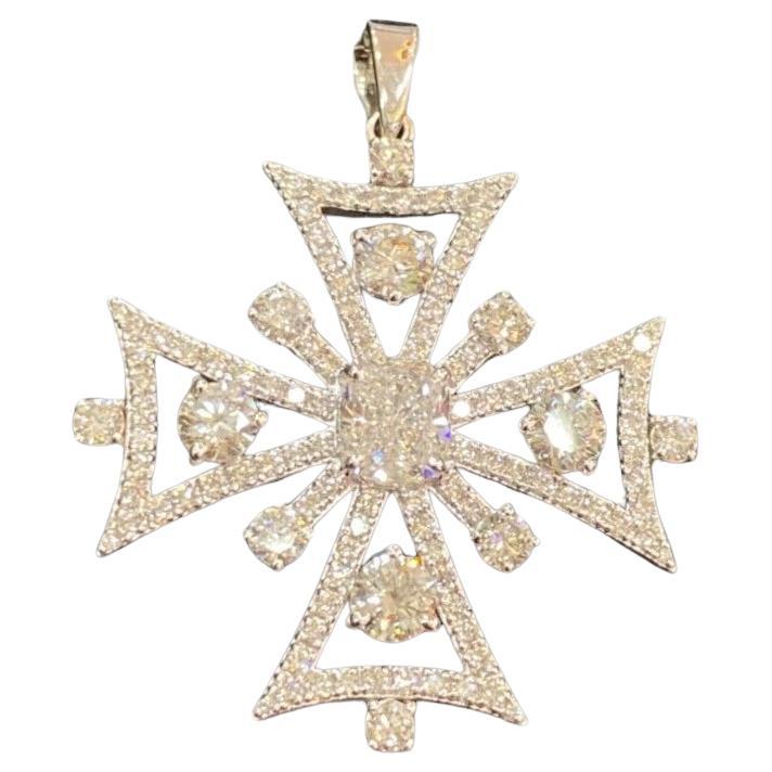 3.40 Carats Diamonds 18K Gold Cross Pendant For Sale