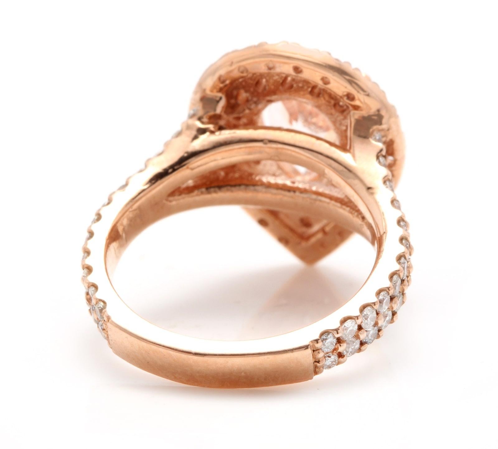 Mixed Cut 3.40 Carats Exquisite Natural Morganite and Diamond 14K Solid Rose Gold Ring For Sale